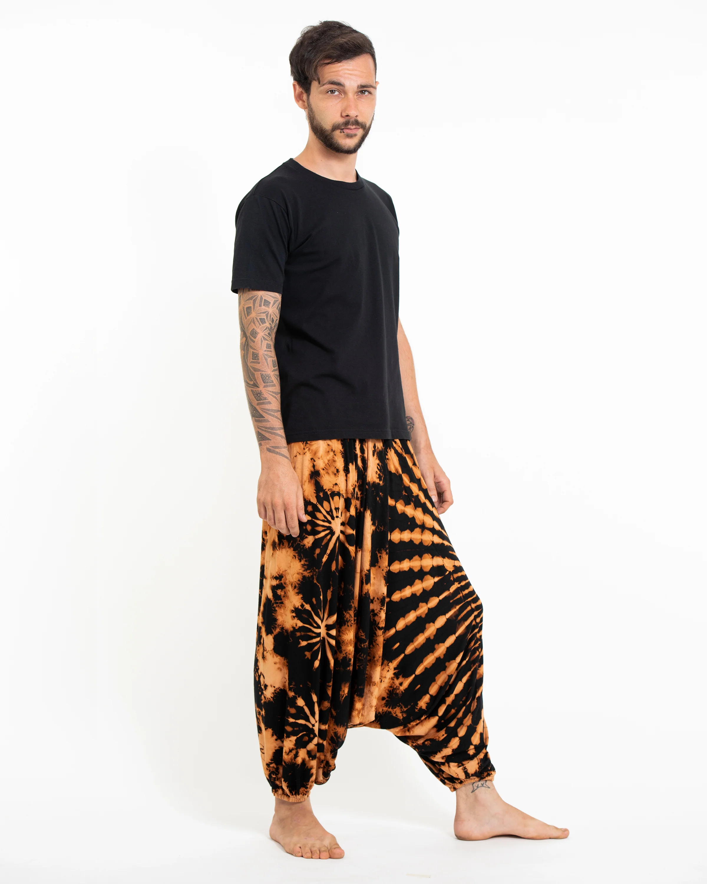 Soft Flex Mens Tie Dye Low Cut Harem Pants in Black - Image 3