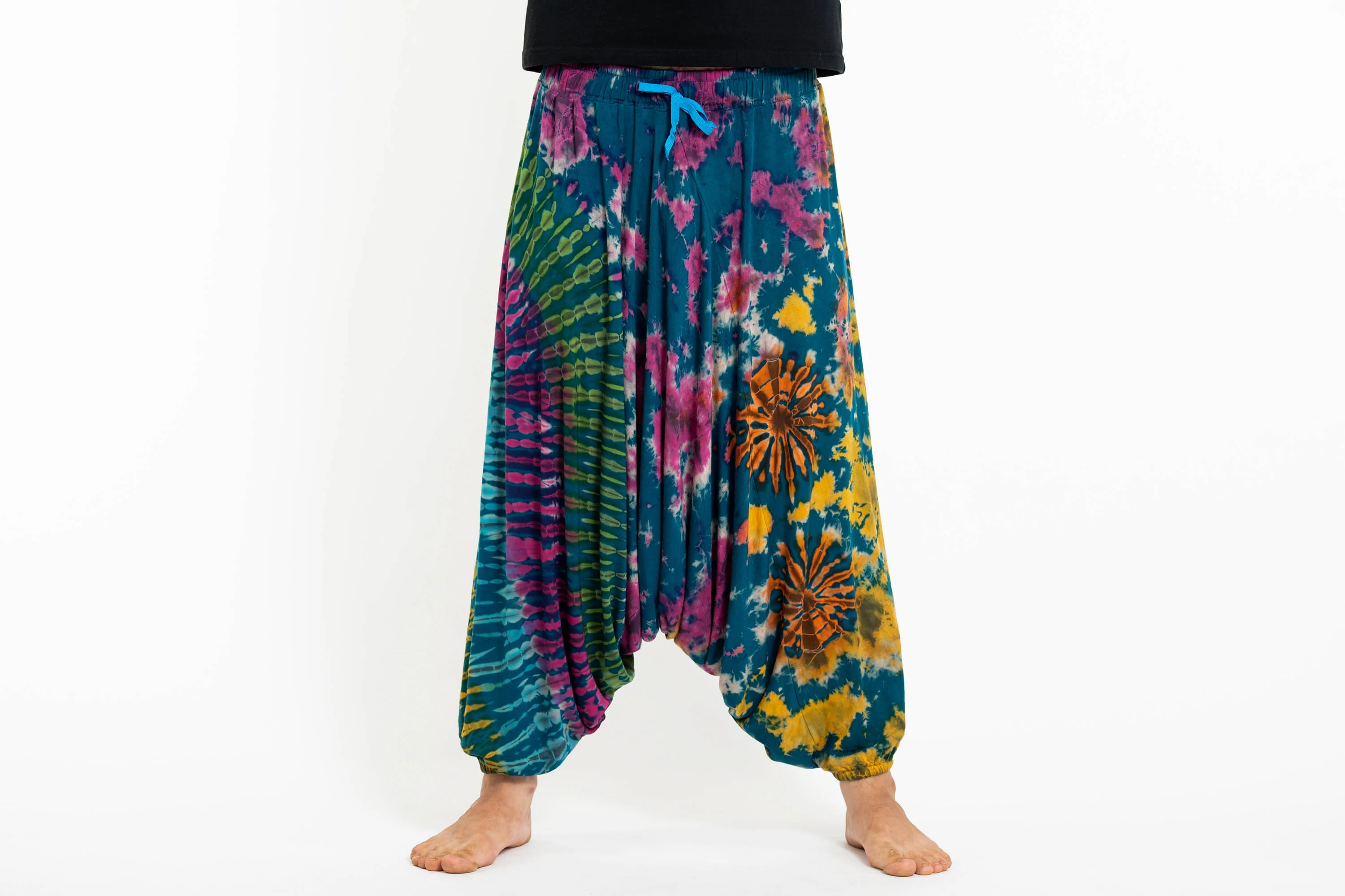 Soft Flex Mens Tie Dye Low Cut Harem Pants in Blue - Image 2