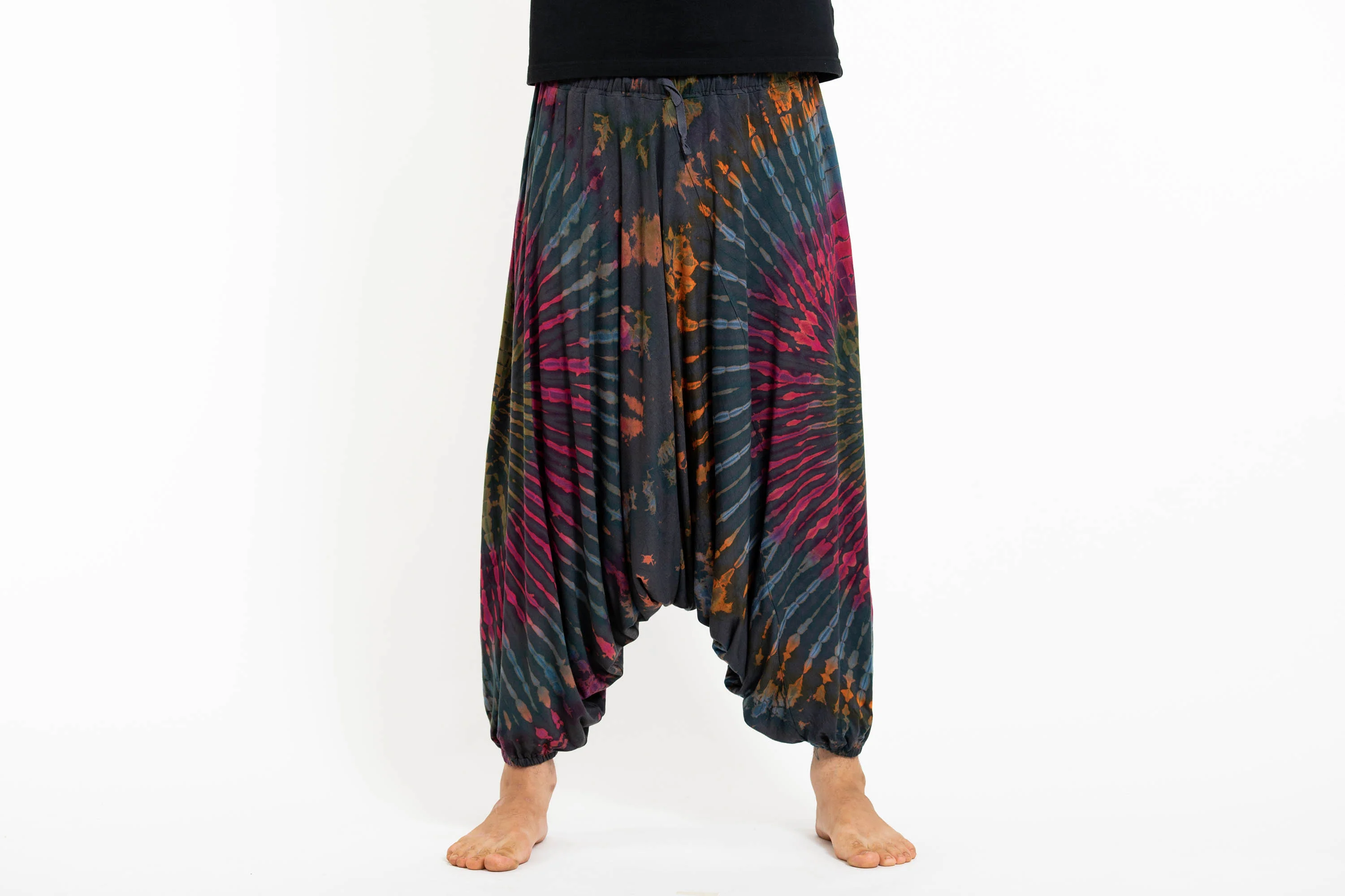 Soft Flex Mens Tie Dye Low Cut Harem Pants in Gray - Image 2