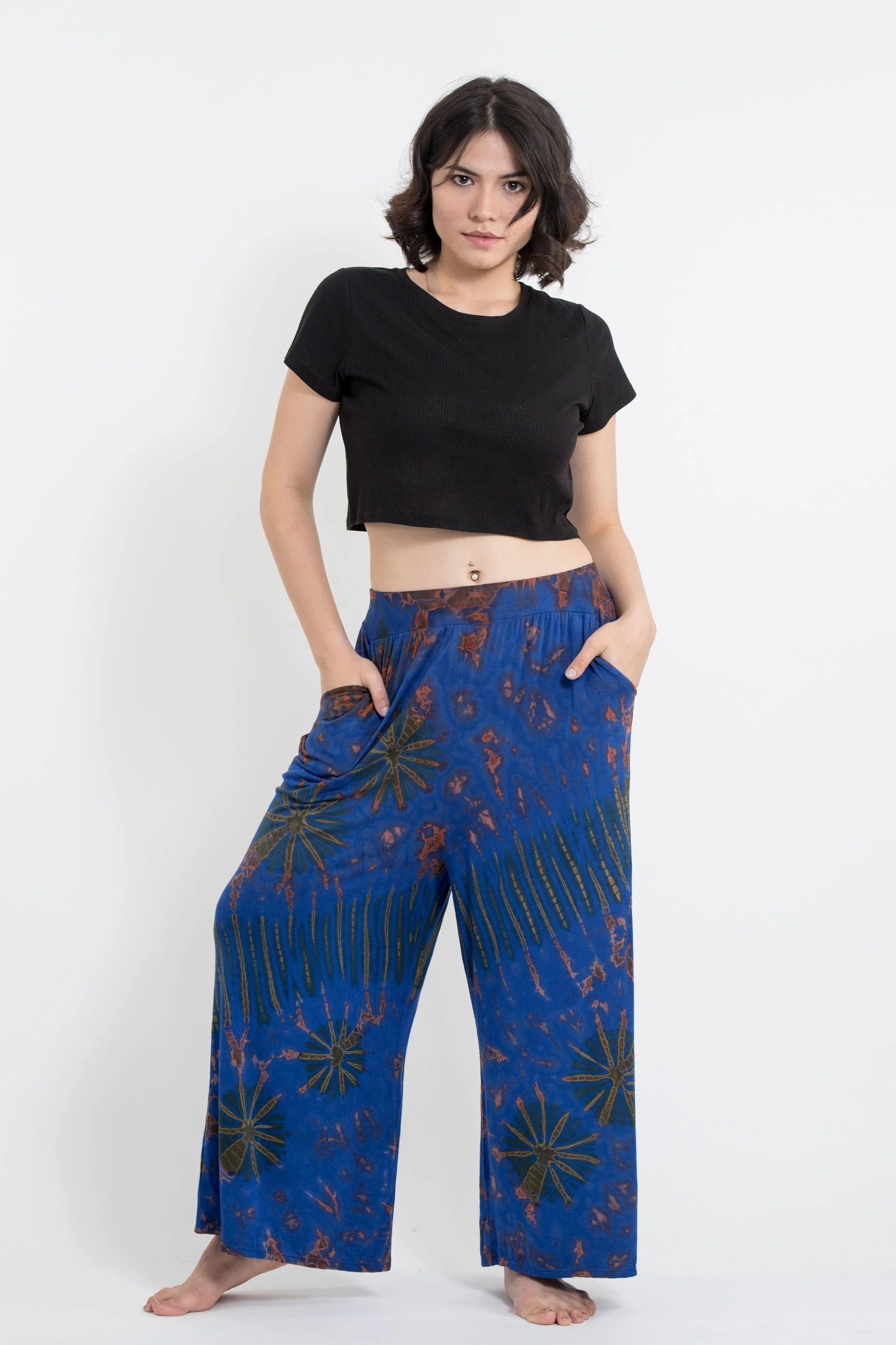 Soft Flex Tie Dye Wide Leg Pants in Classic Blue