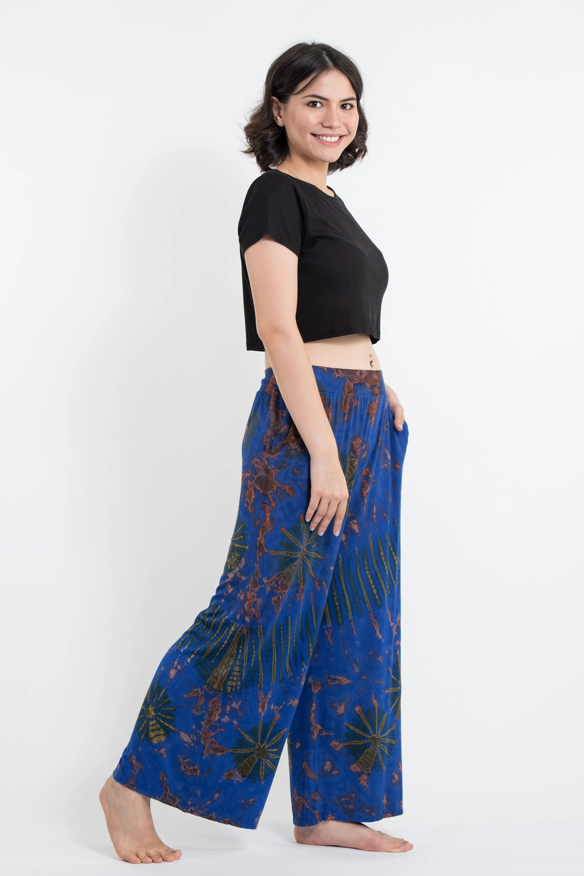 Soft Flex Tie Dye Wide Leg Pants in Classic Blue - Image 3