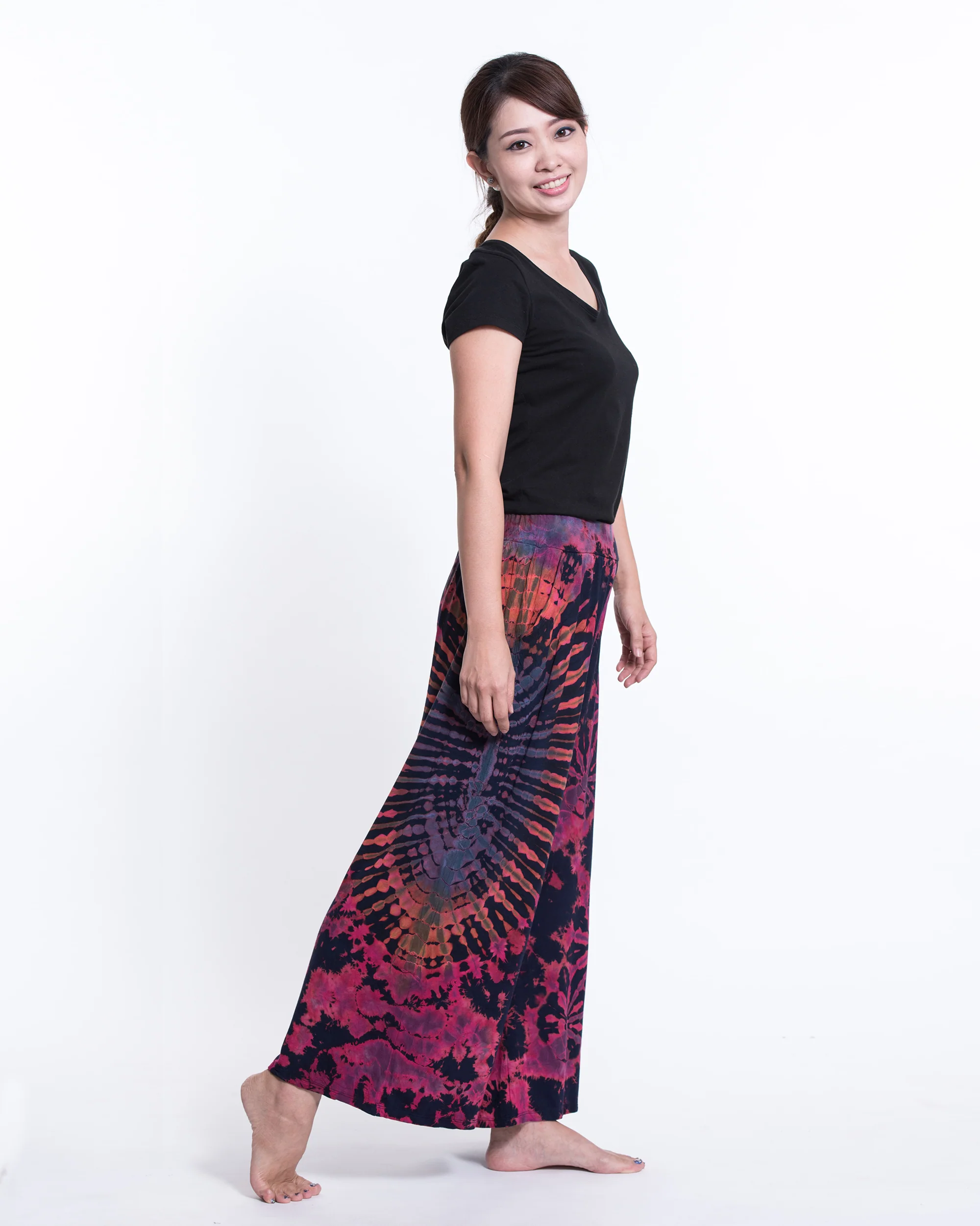 Soft Flex Tie Dye Wide Leg Pants in Navy Pink - Image 3