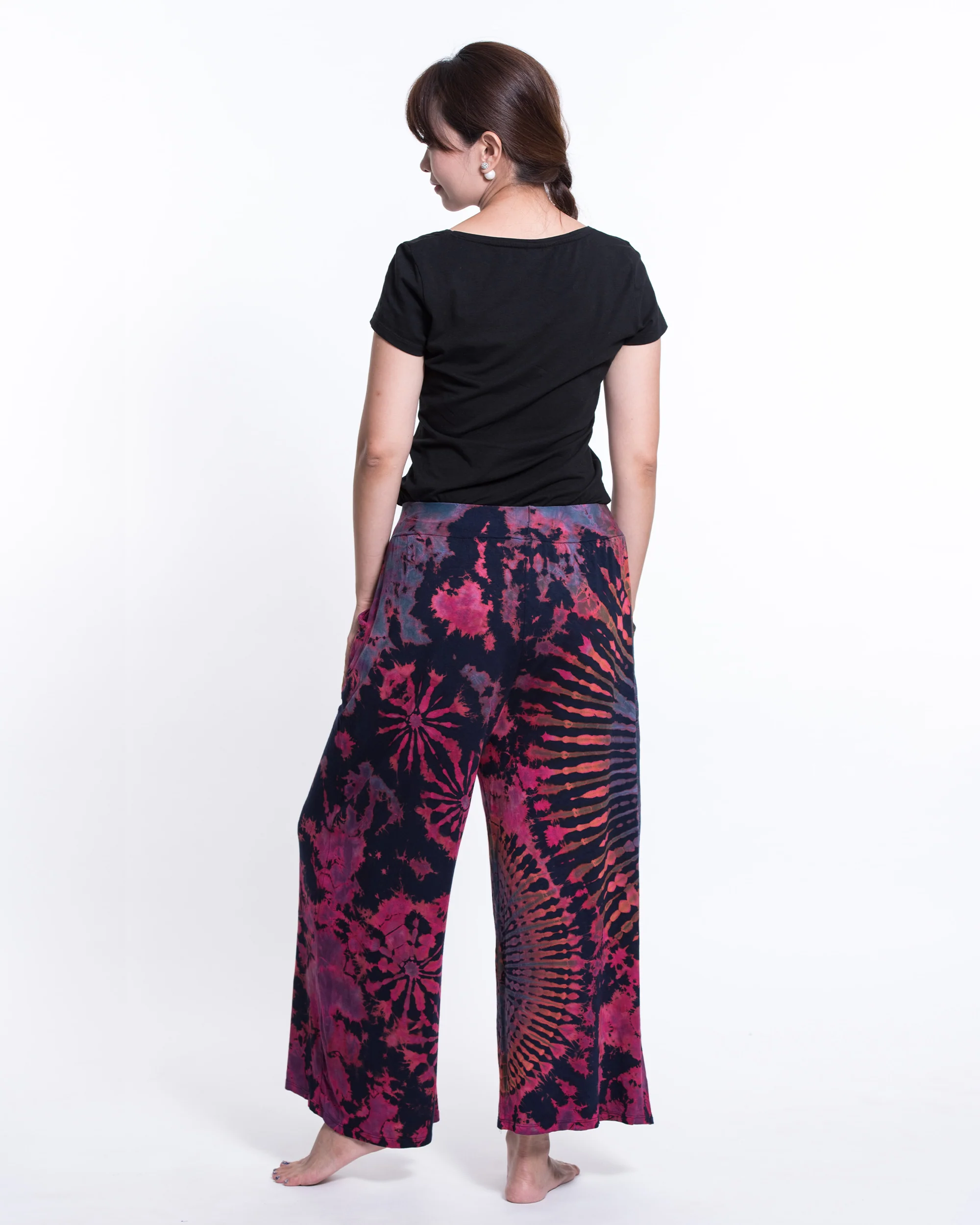 Soft Flex Tie Dye Wide Leg Pants in Navy Pink - Image 4