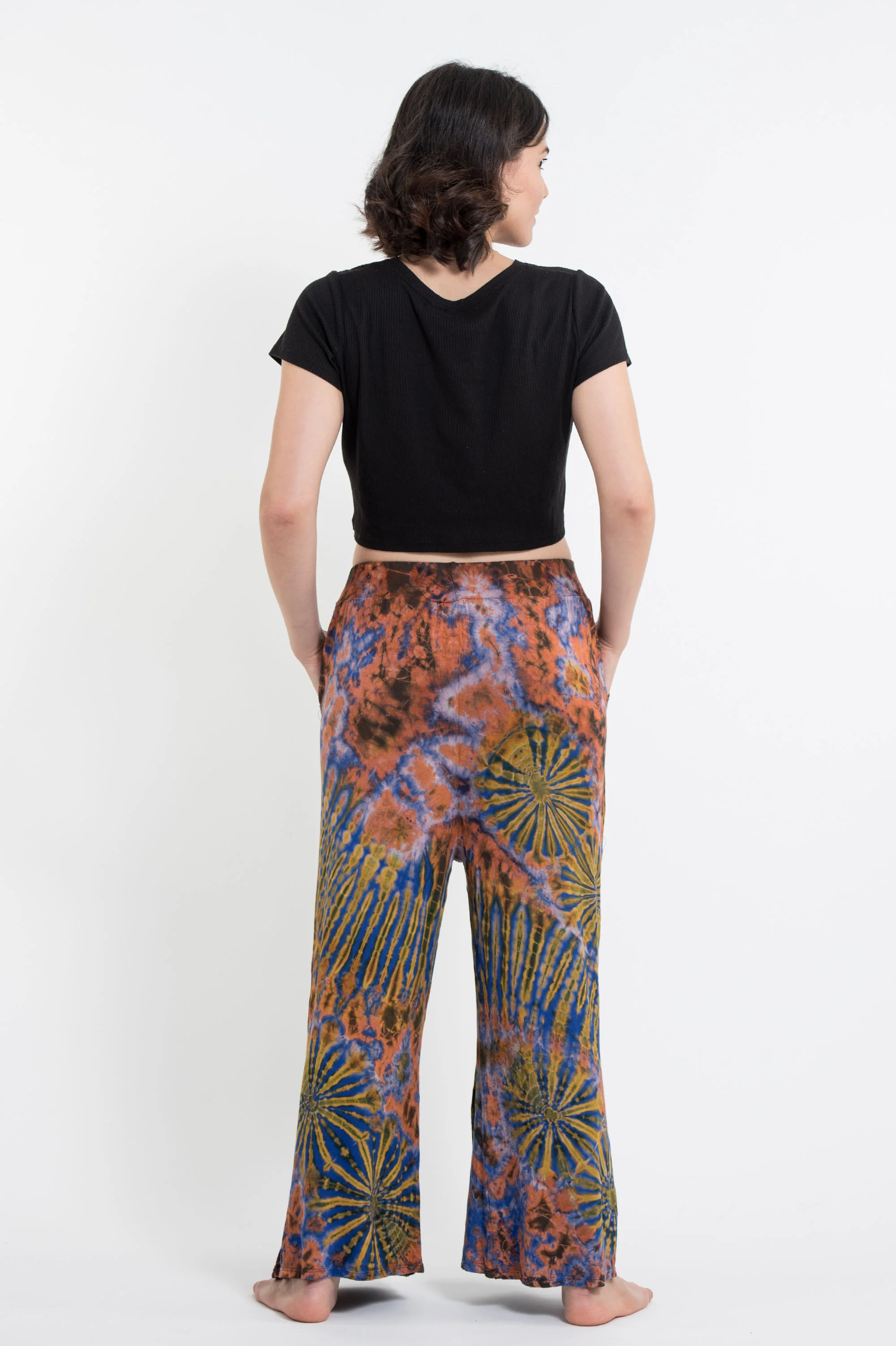 Soft Flex Tie Dye Wide Leg Pants in Orange Yellow - Image 4