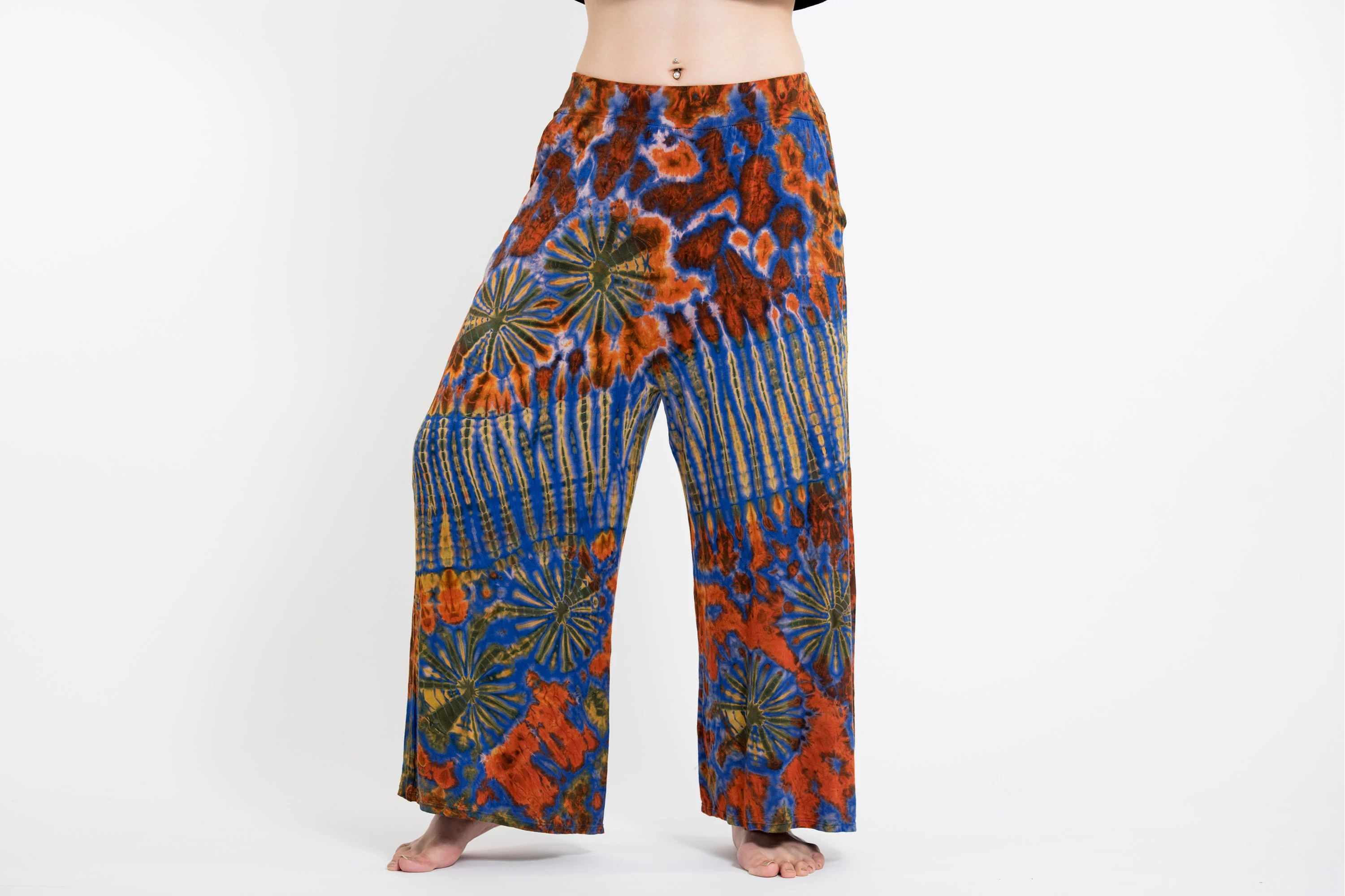 Soft Flex Tie Dye Wide Leg Pants in Rust Blue - Image 2