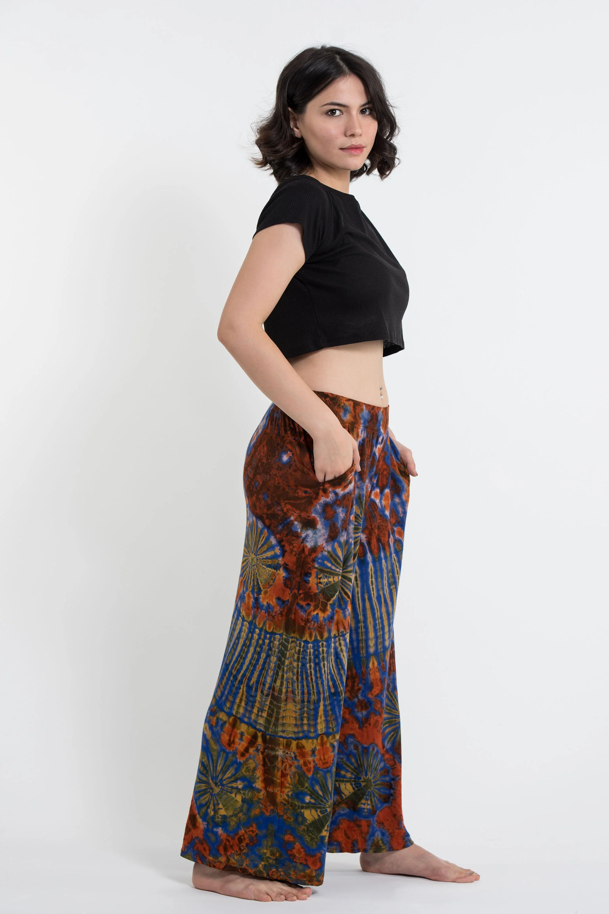 Soft Flex Tie Dye Wide Leg Pants in Rust Blue - Image 3