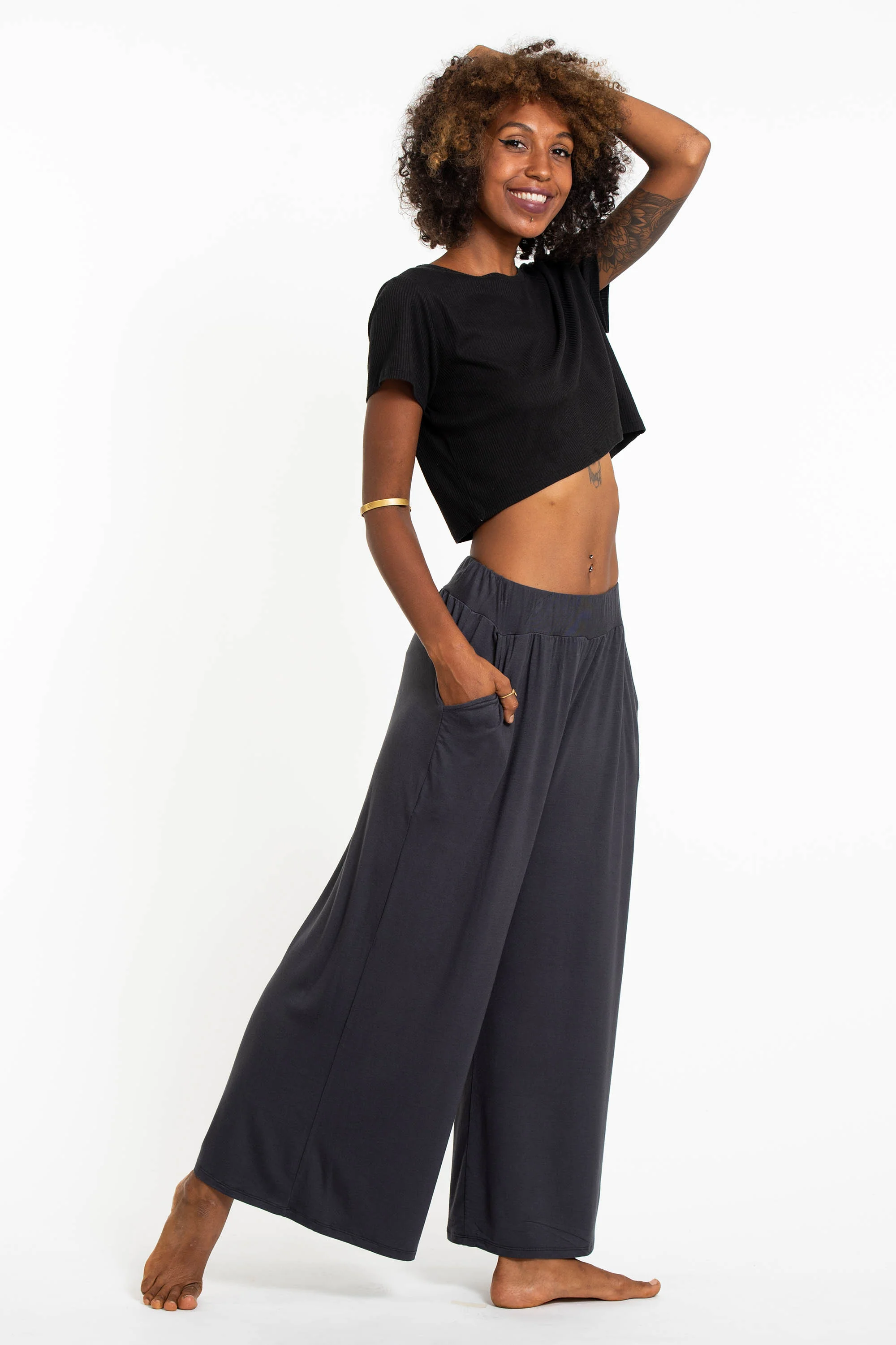 Soft Flex Wide Leg Pants in Solid Gray - Image 3