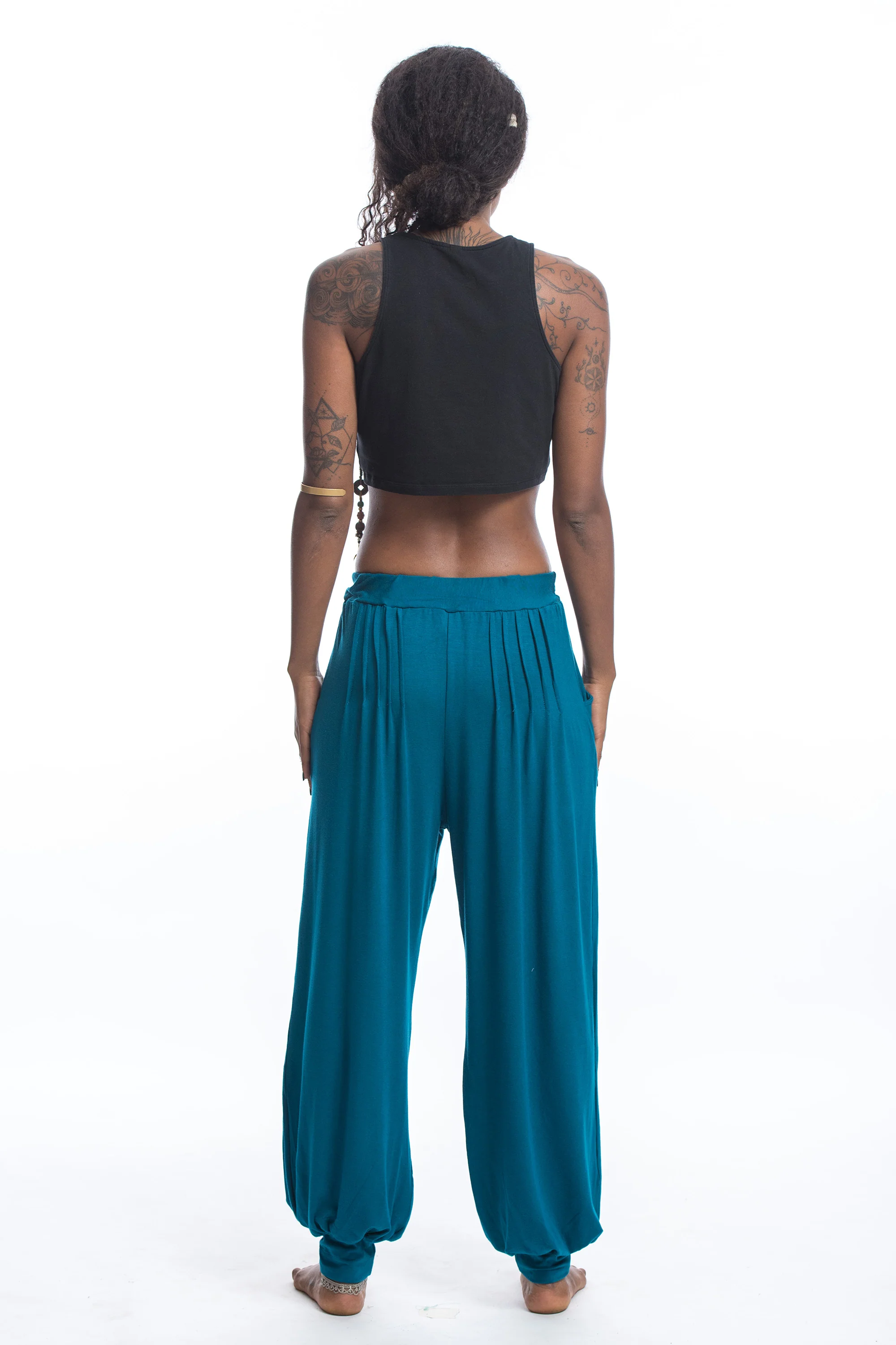 Soft Flex Womens Harem Pants in Solid Blue - Image 4
