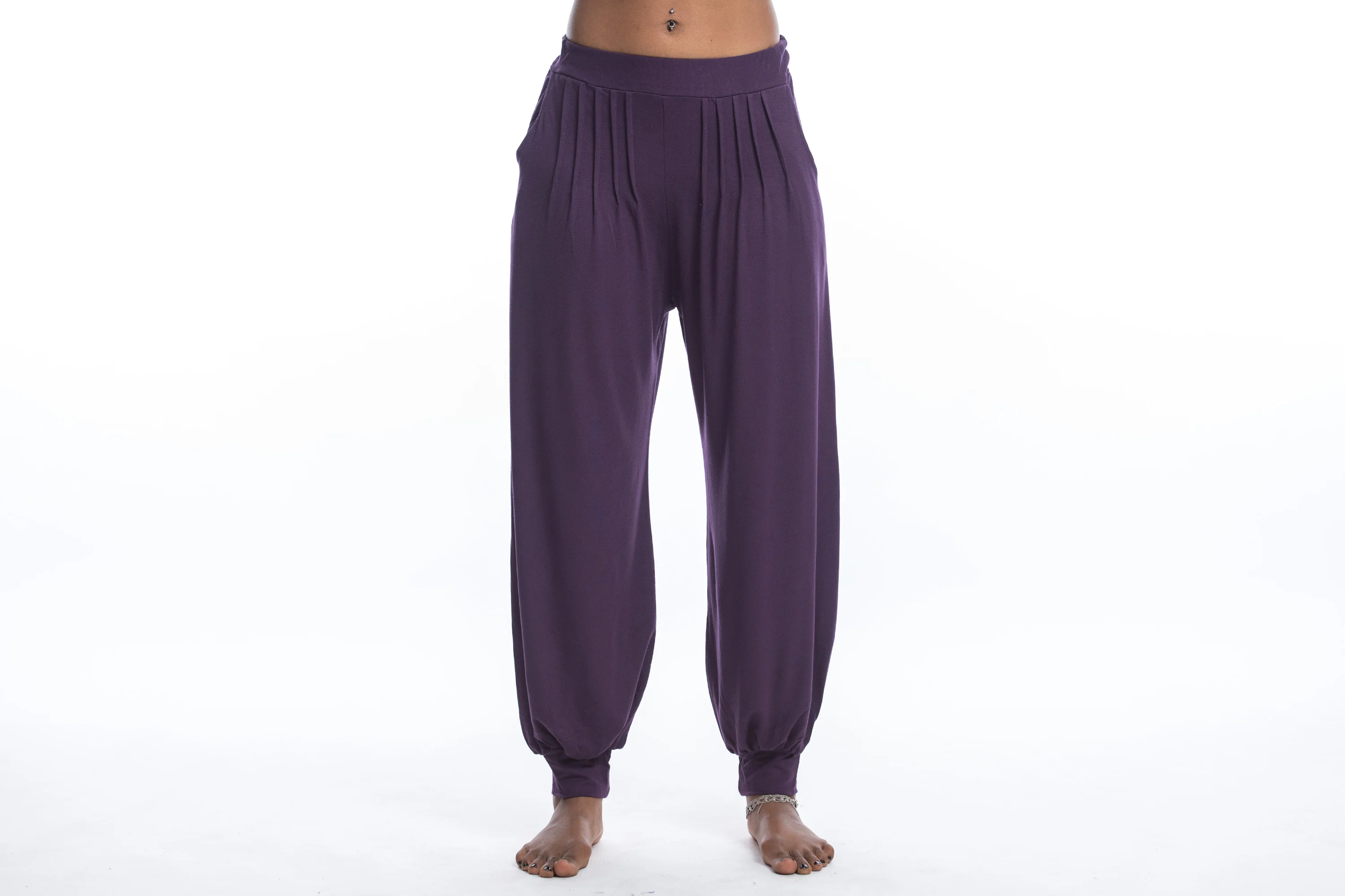 Soft Flex Womens Harem Pants in Solid Purple - Image 2