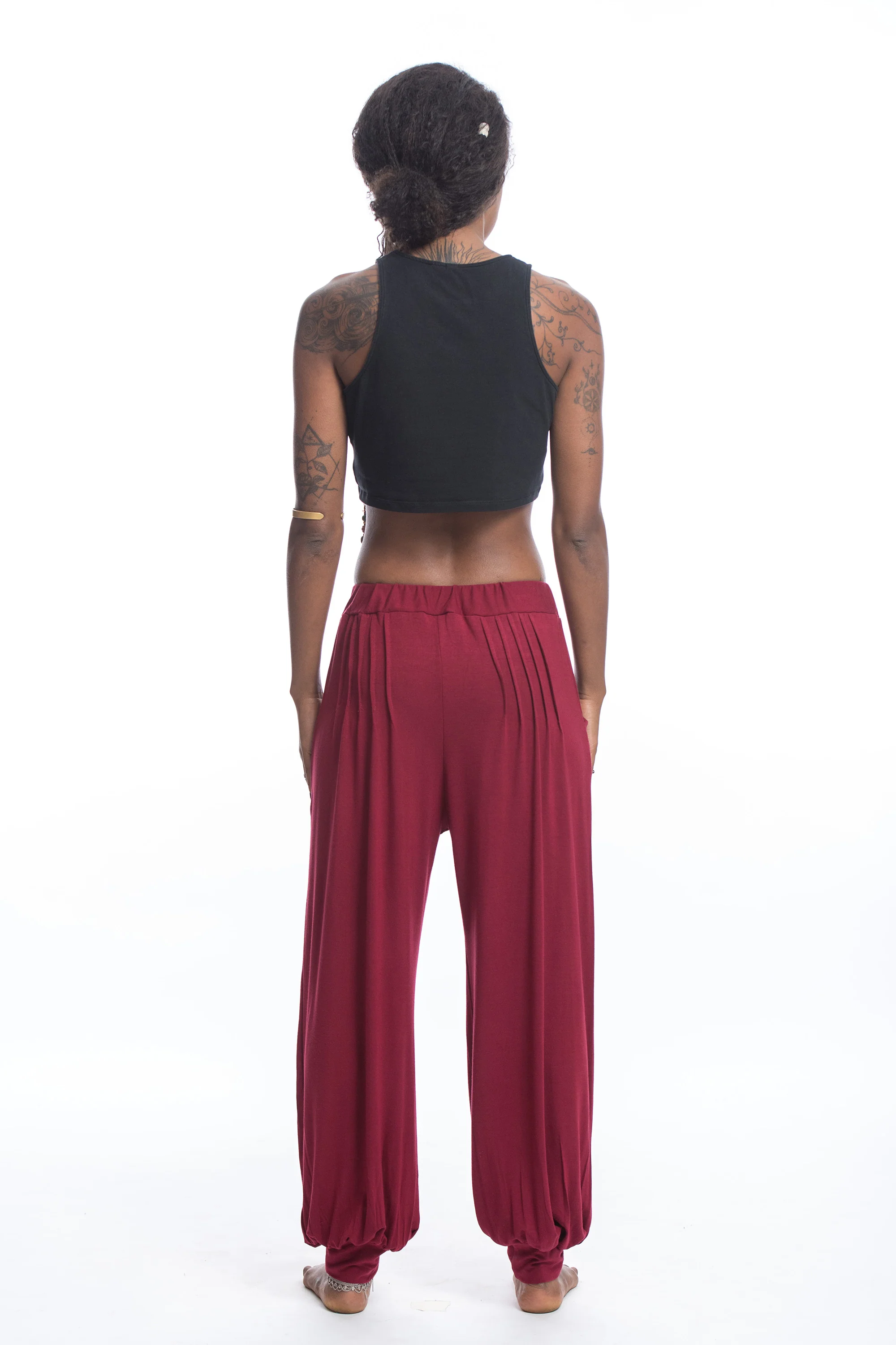 Soft Flex Womens Harem Pants in Solid Red - Image 4