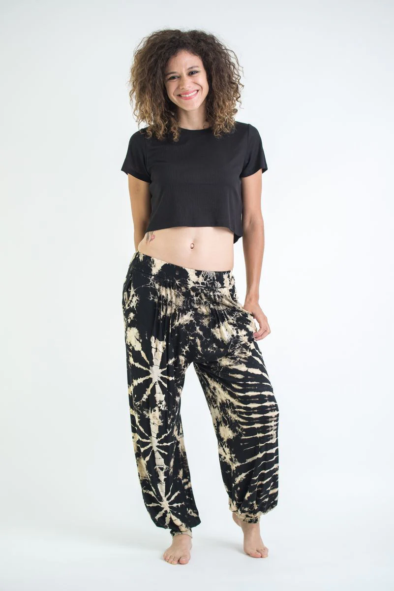 Soft Flex Womens Tie Dye Harem Pants in Black and White