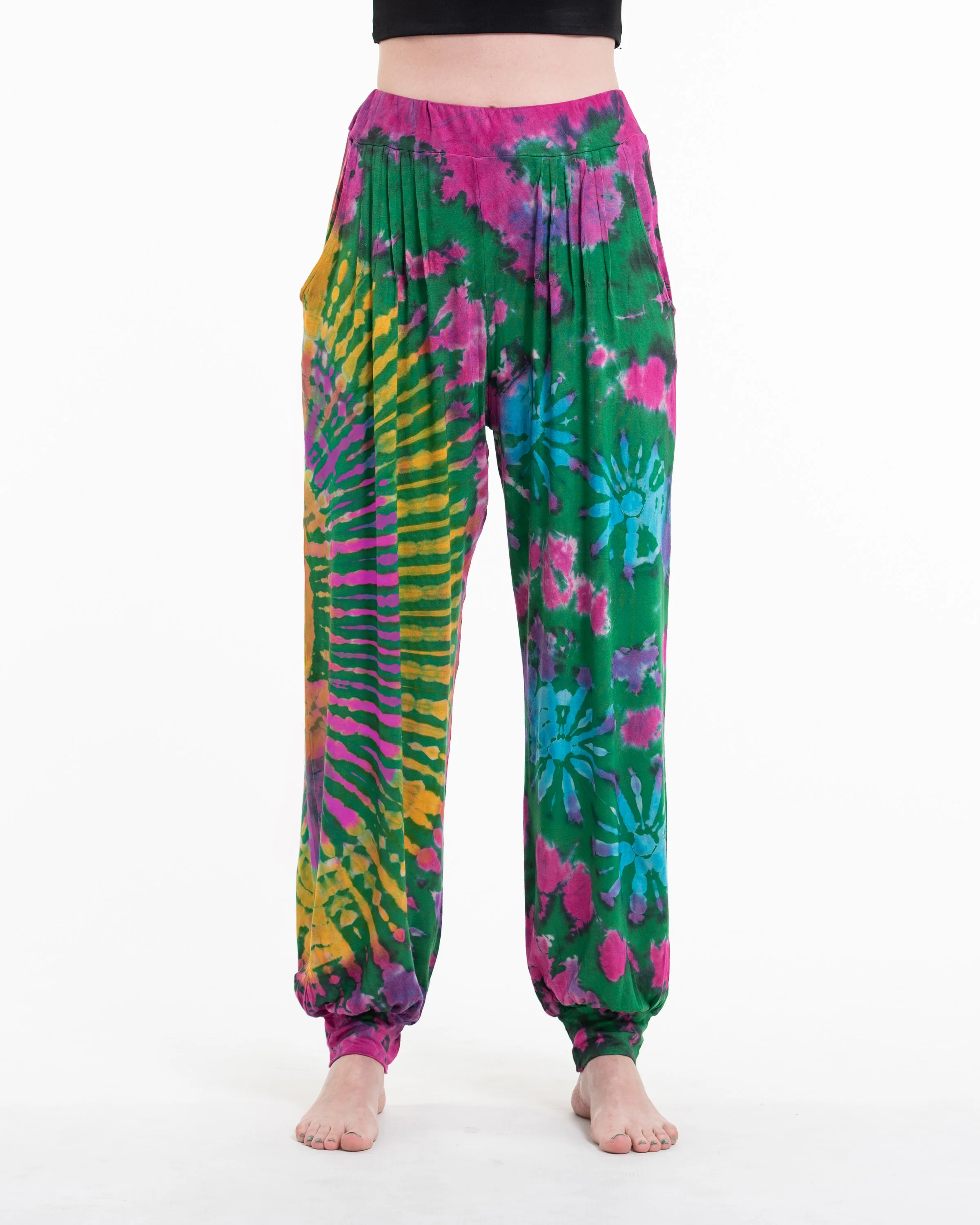 Soft Flex Womens Tie Dye Harem Pants in Green - Image 2
