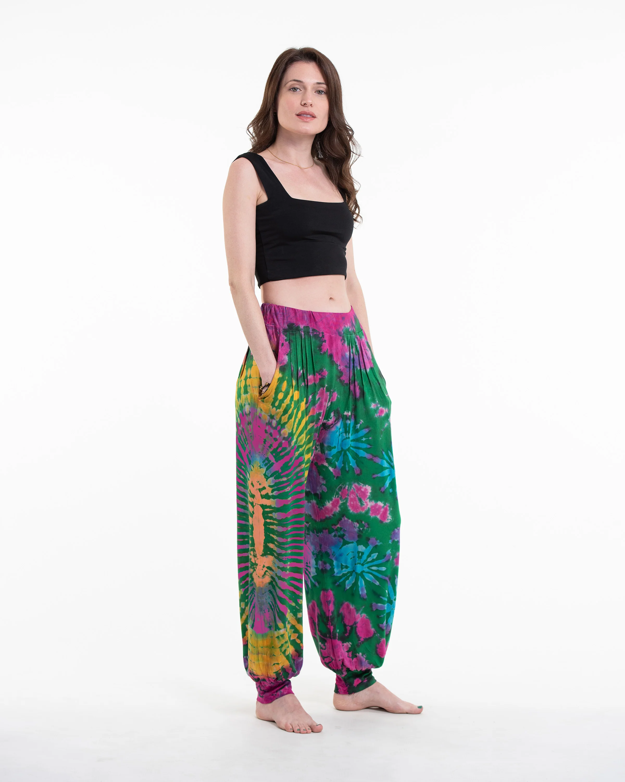 Soft Flex Womens Tie Dye Harem Pants in Green - Image 3