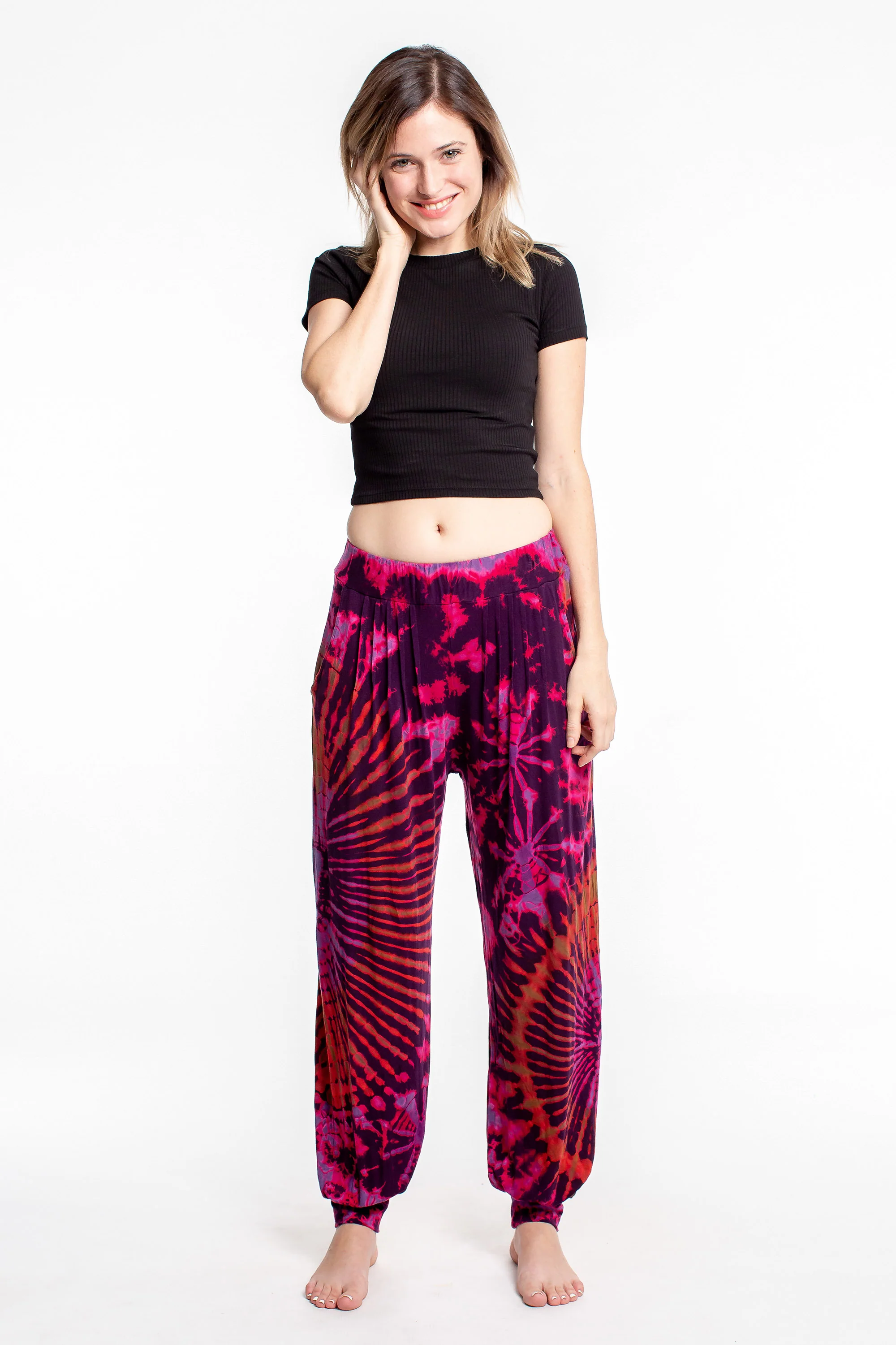 Soft Flex Womens Tie Dye Harem Pants in Magenta