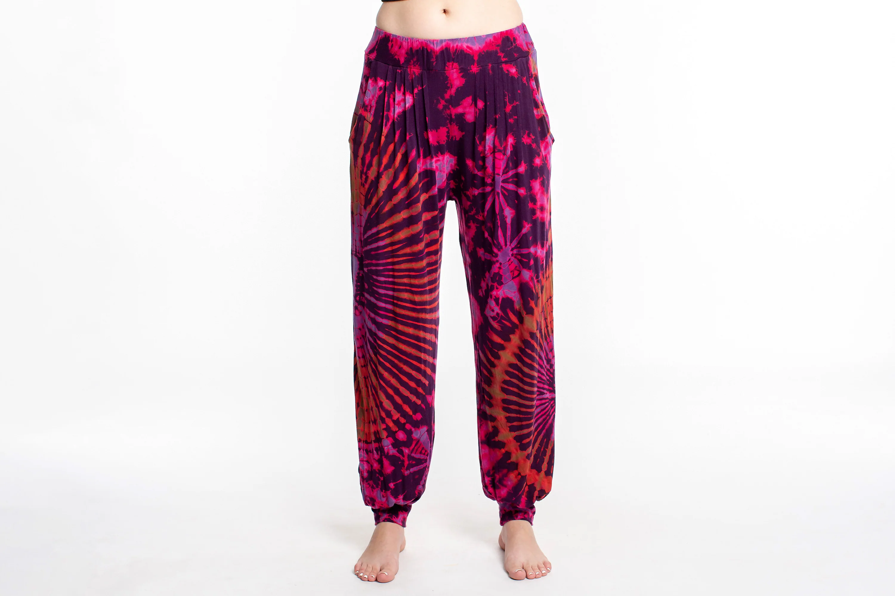 Soft Flex Womens Tie Dye Harem Pants in Magenta - Image 2