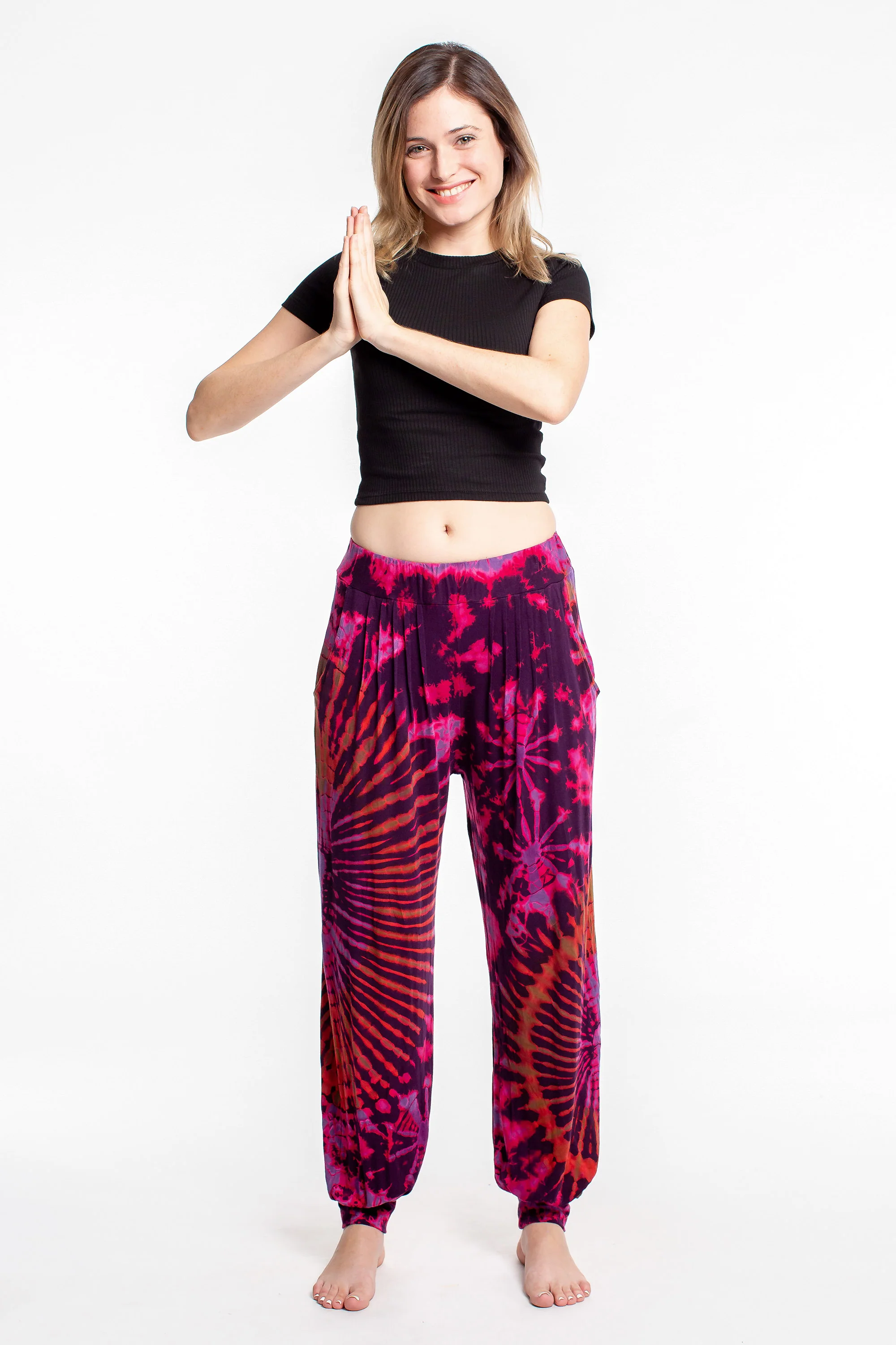Soft Flex Womens Tie Dye Harem Pants in Magenta - Image 5