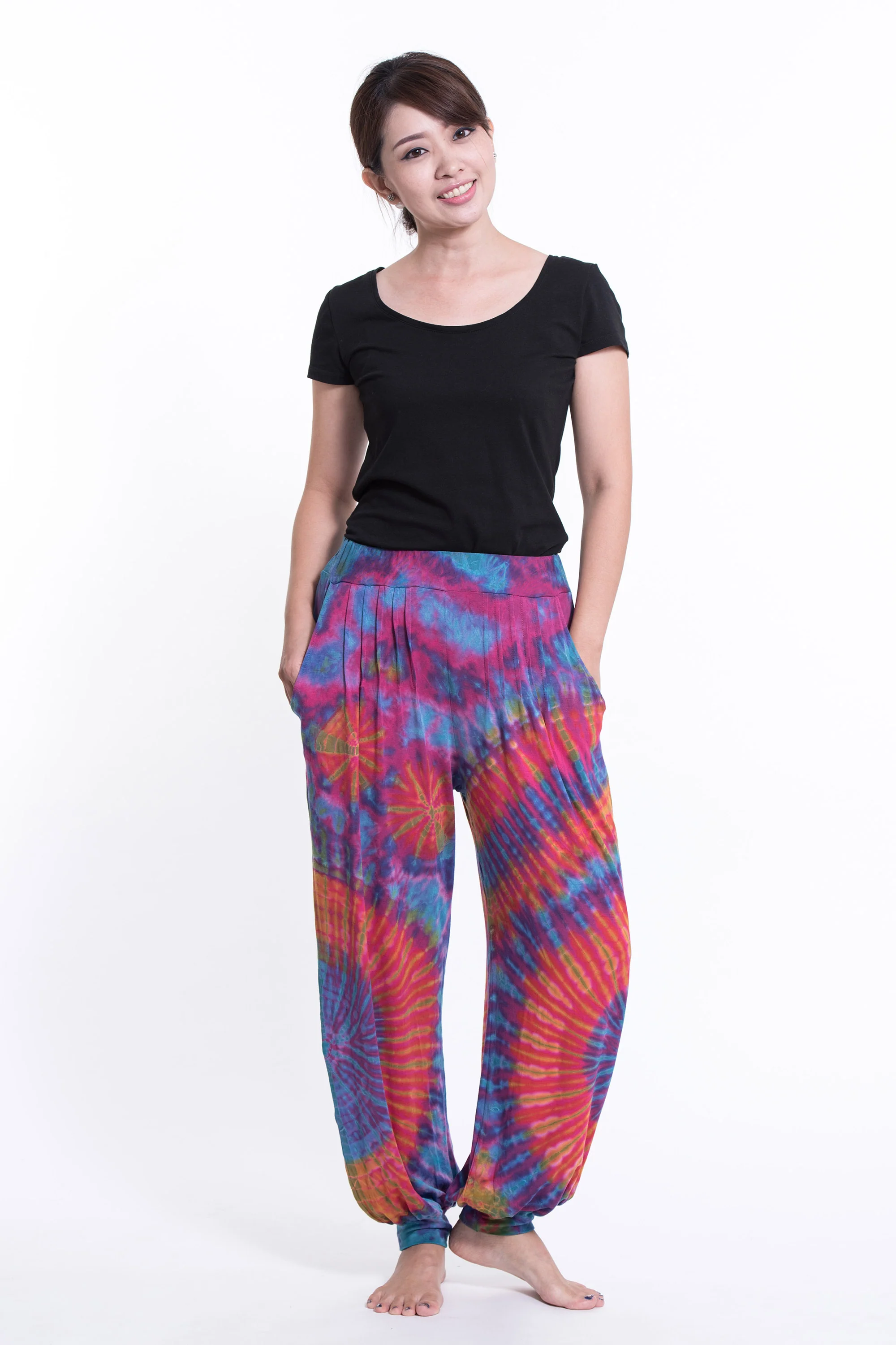 Soft Flex Womens Tie Dye Harem Pants in Pink - Image 5