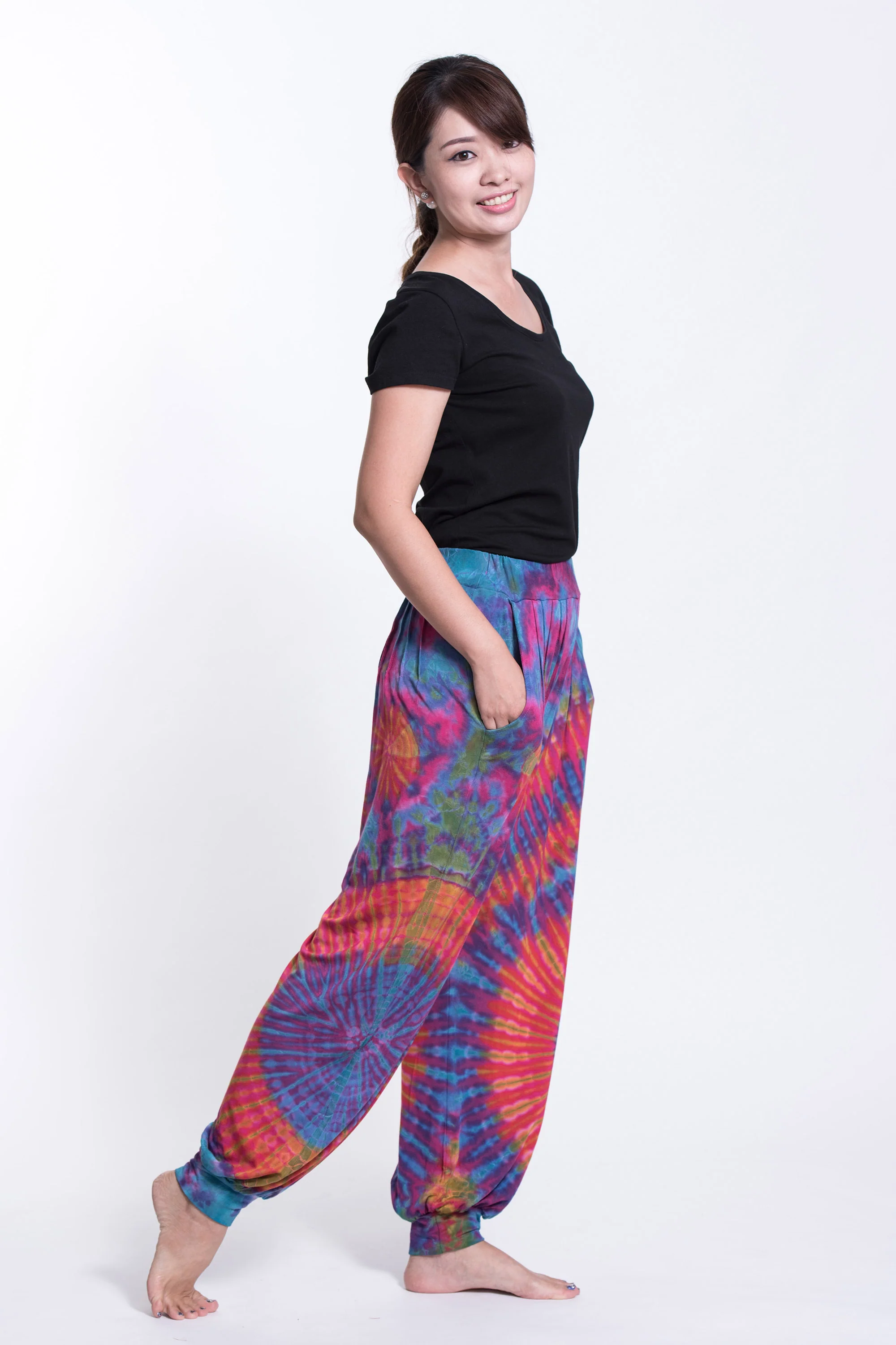 Soft Flex Womens Tie Dye Harem Pants in Pink - Image 7