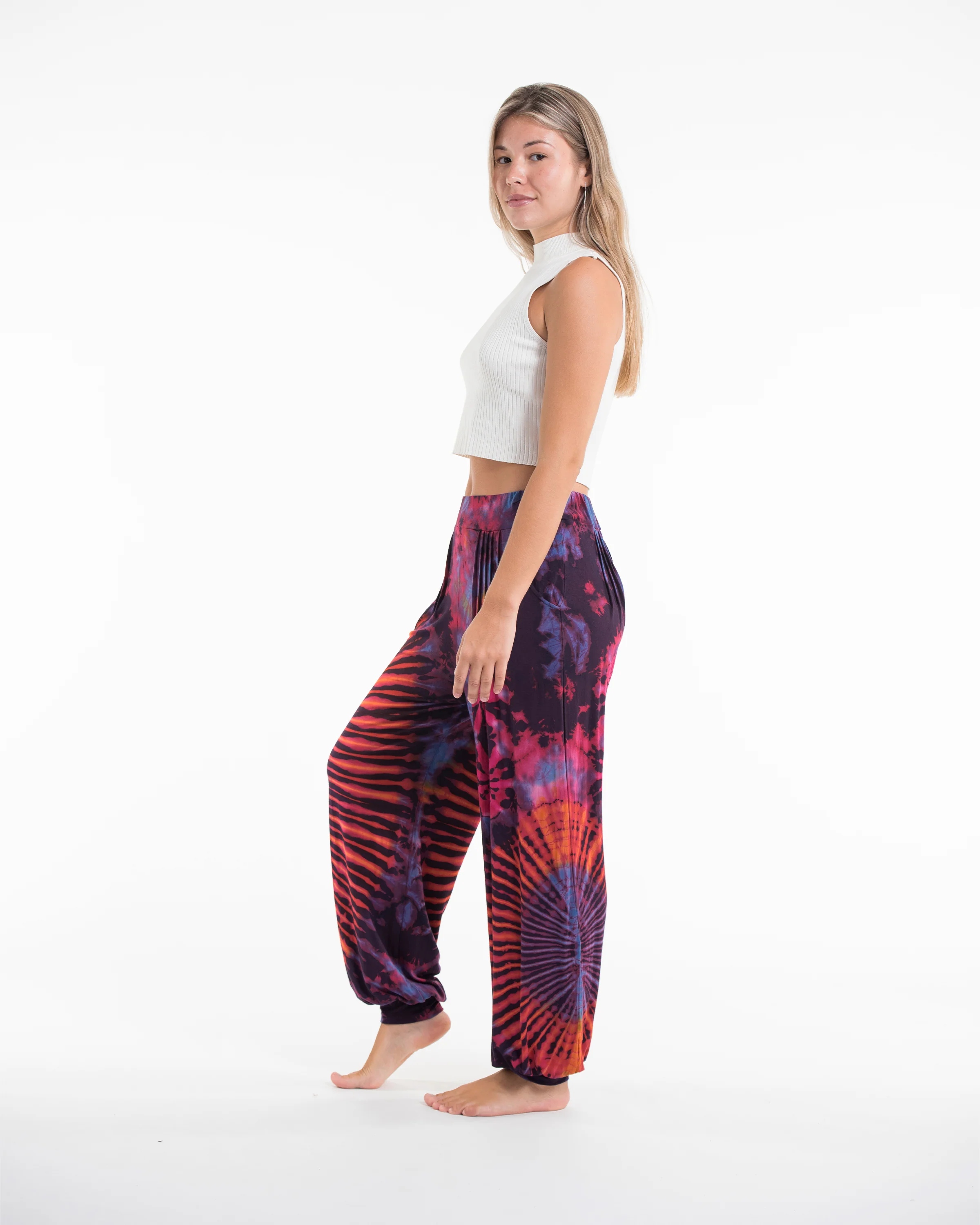Soft Flex Womens Tie Dye Harem Pants in Purple - Image 3