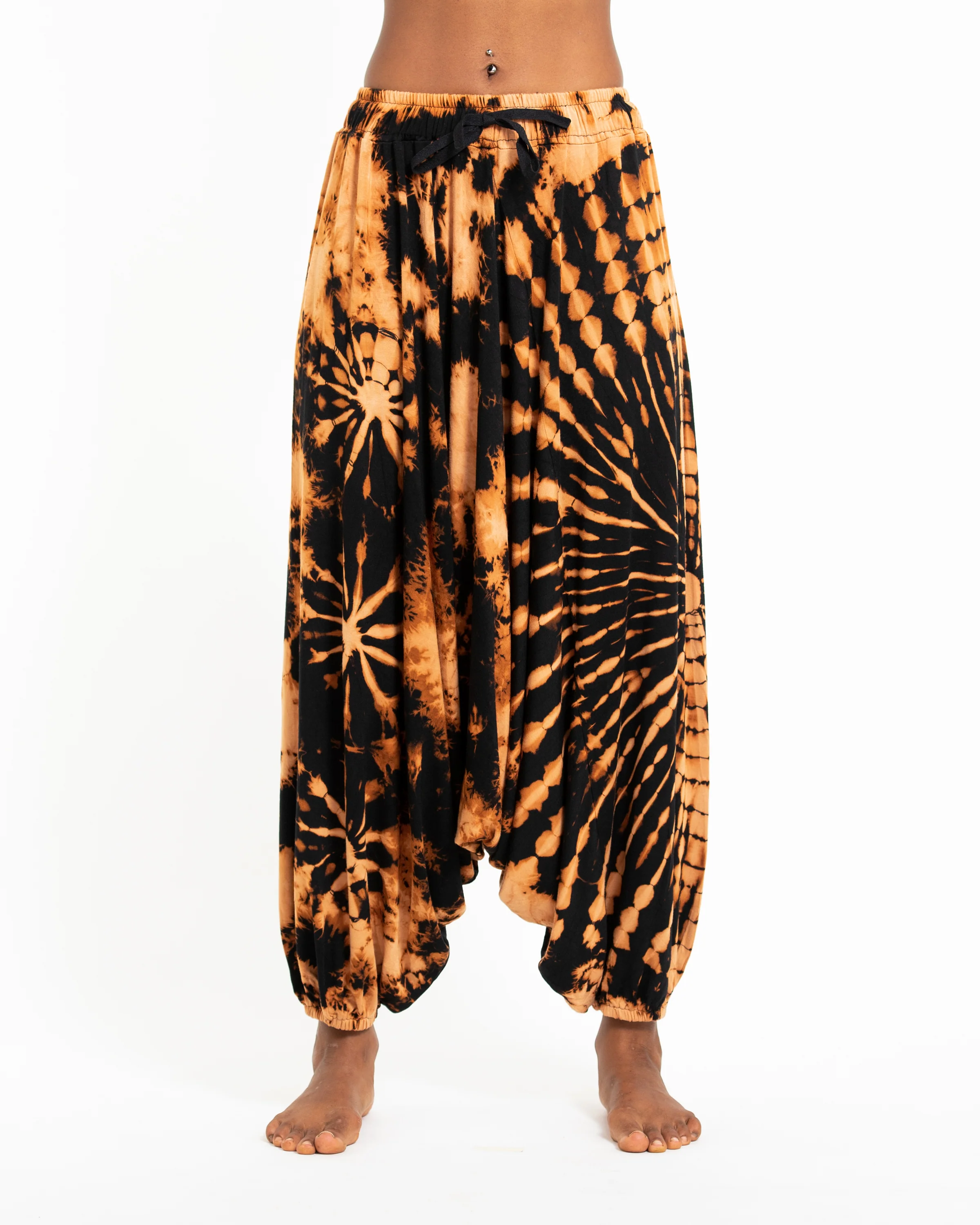 Soft Flex Womens Tie Dye Low Cut Harem Pants in Black - Image 2