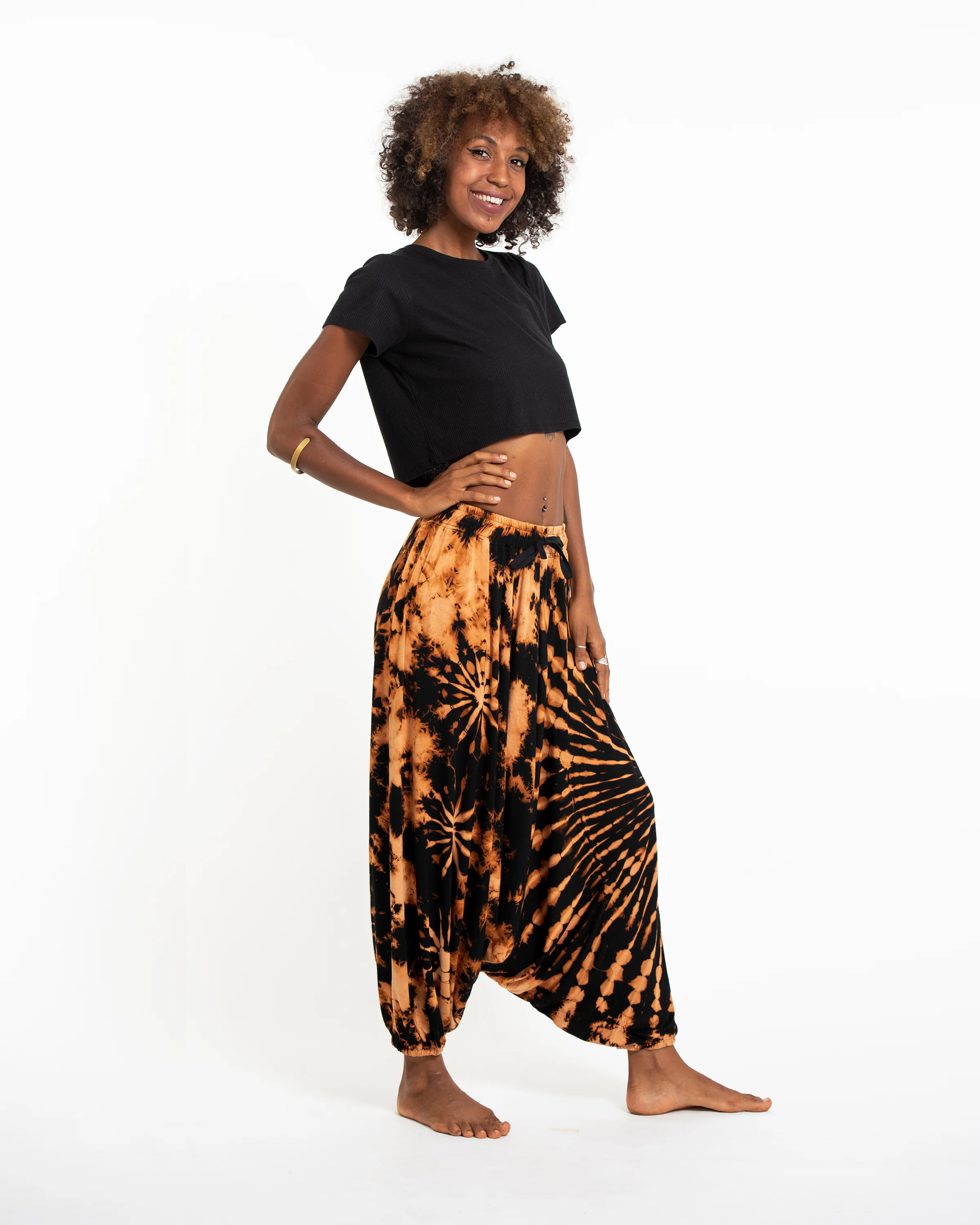 Soft Flex Womens Tie Dye Low Cut Harem Pants in Black - Image 3