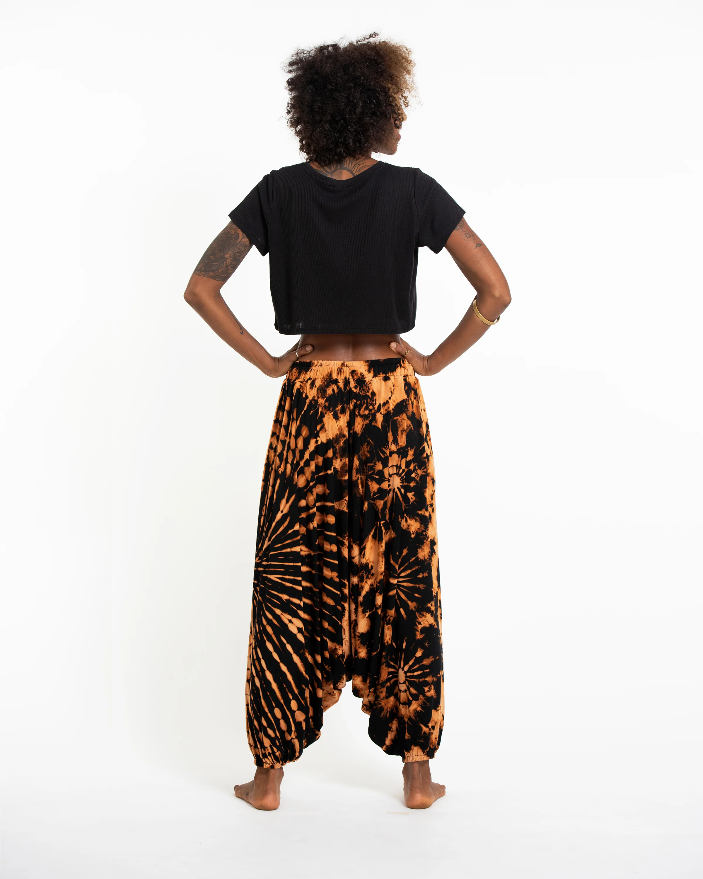 Soft Flex Womens Tie Dye Low Cut Harem Pants in Black - Image 4