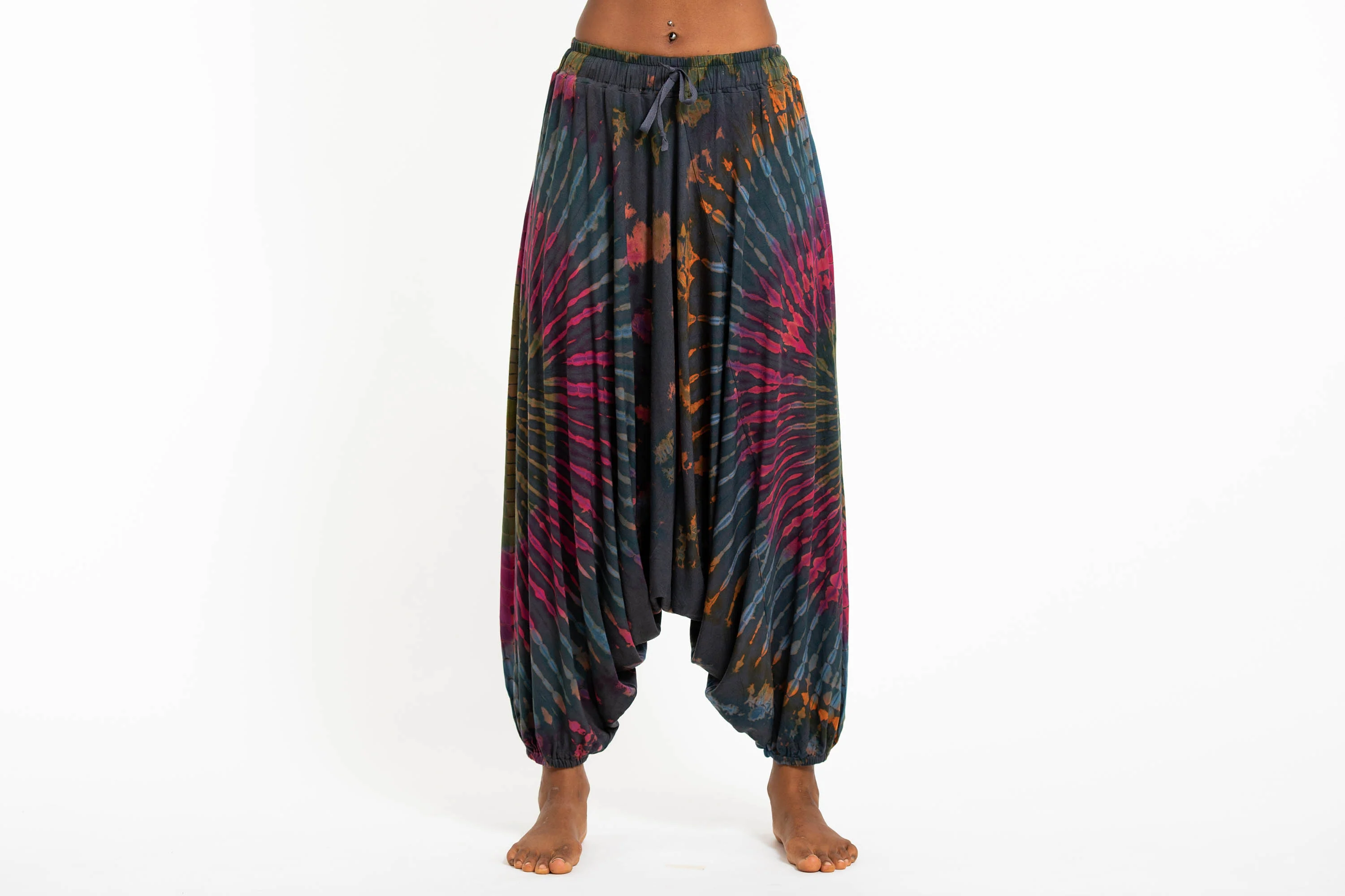 Soft Flex Womens Tie Dye Low Cut Harem Pants in Gray - Image 2