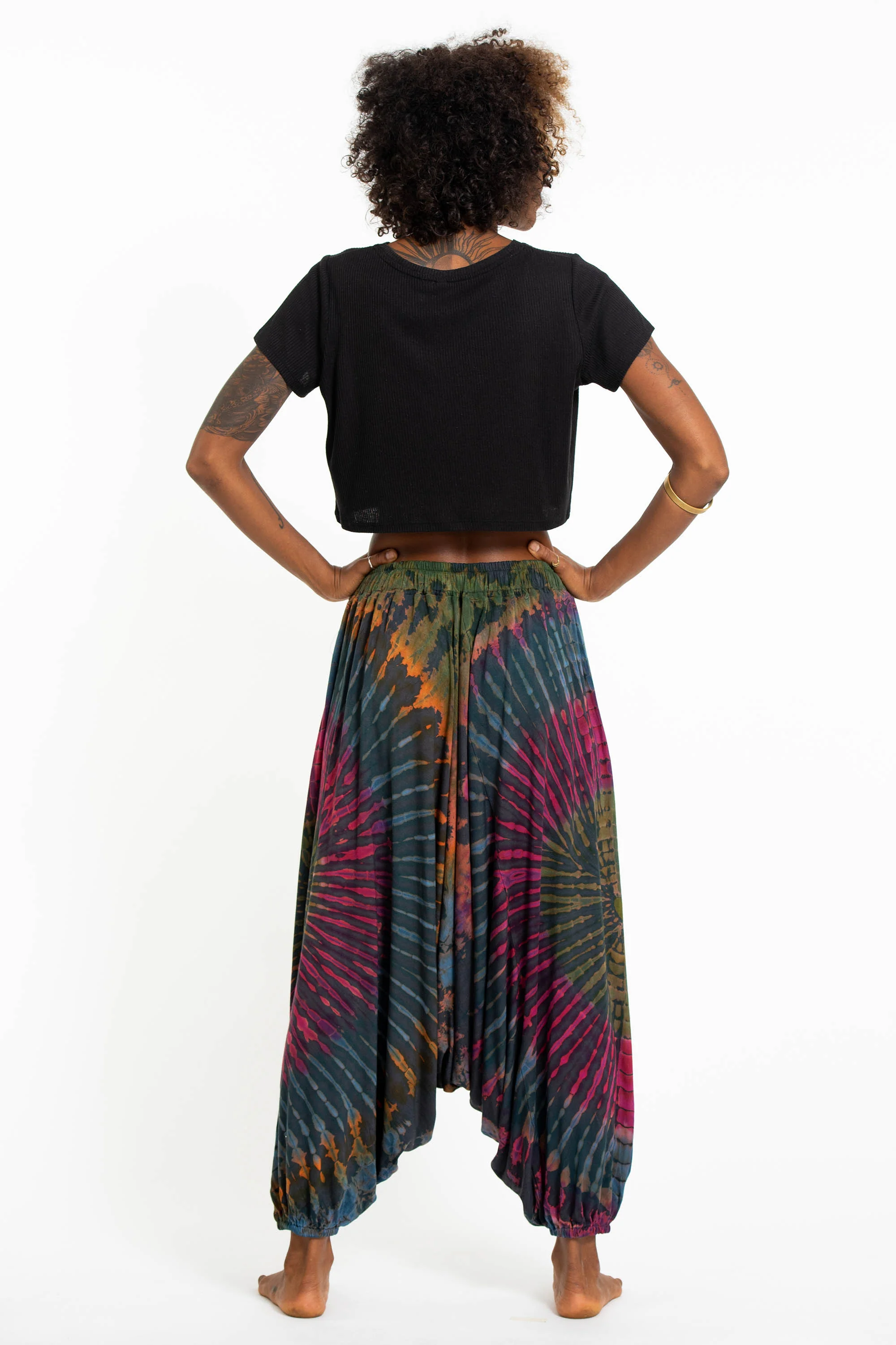 Soft Flex Womens Tie Dye Low Cut Harem Pants in Gray - Image 4