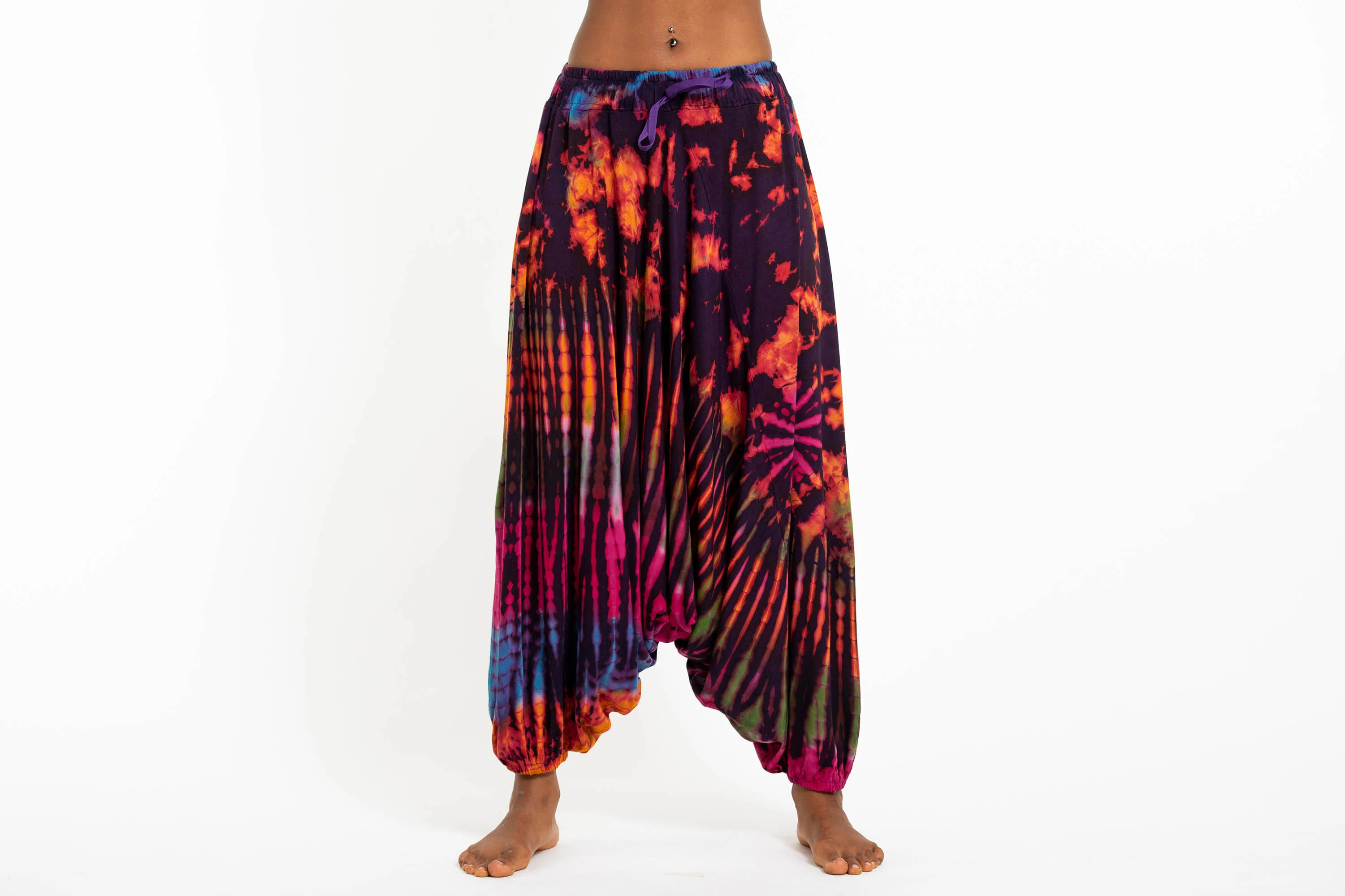 Soft Flex Womens Tie Dye Low Cut Harem Pants in Purple - Image 2