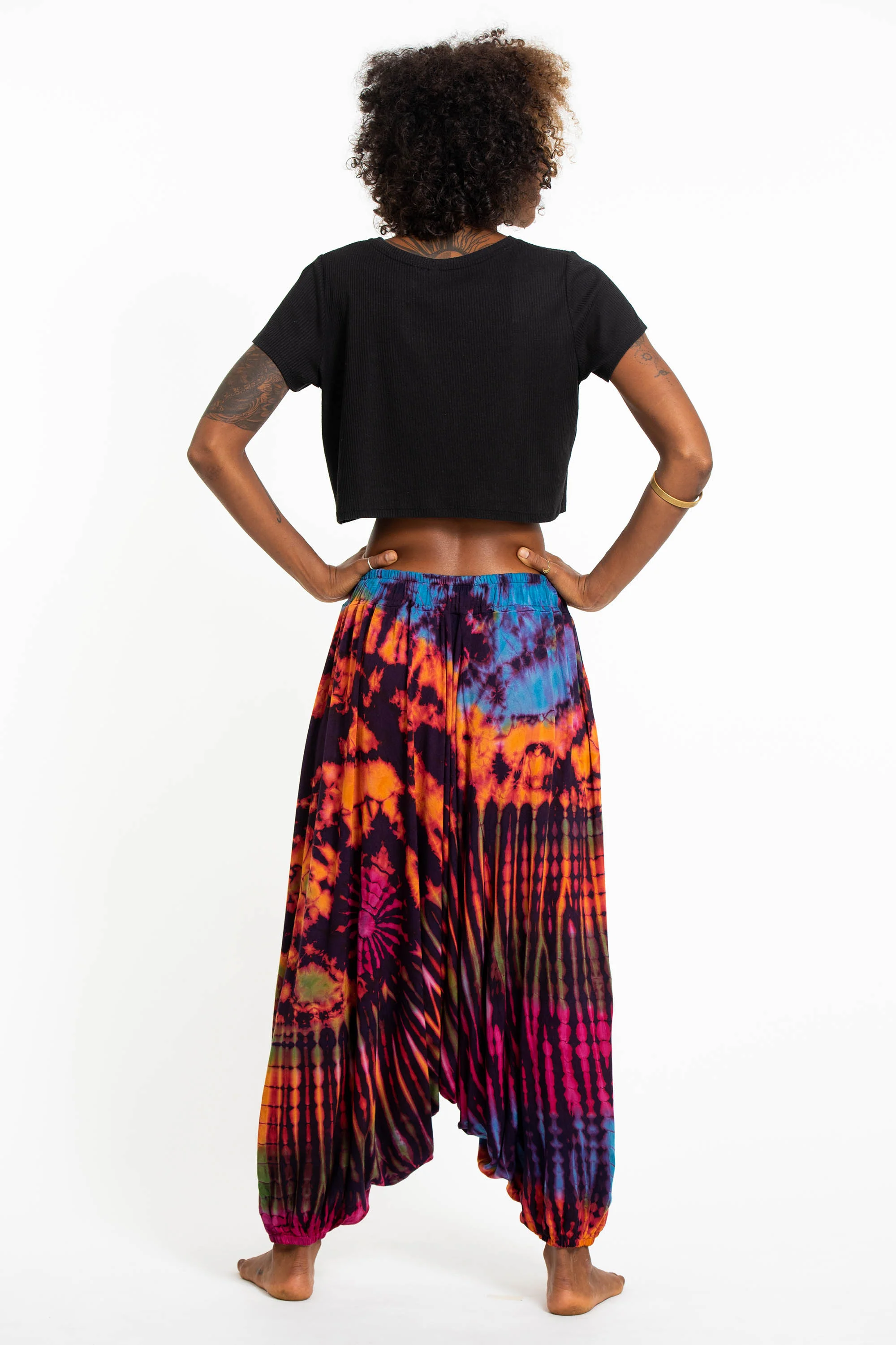 Soft Flex Womens Tie Dye Low Cut Harem Pants in Purple - Image 4