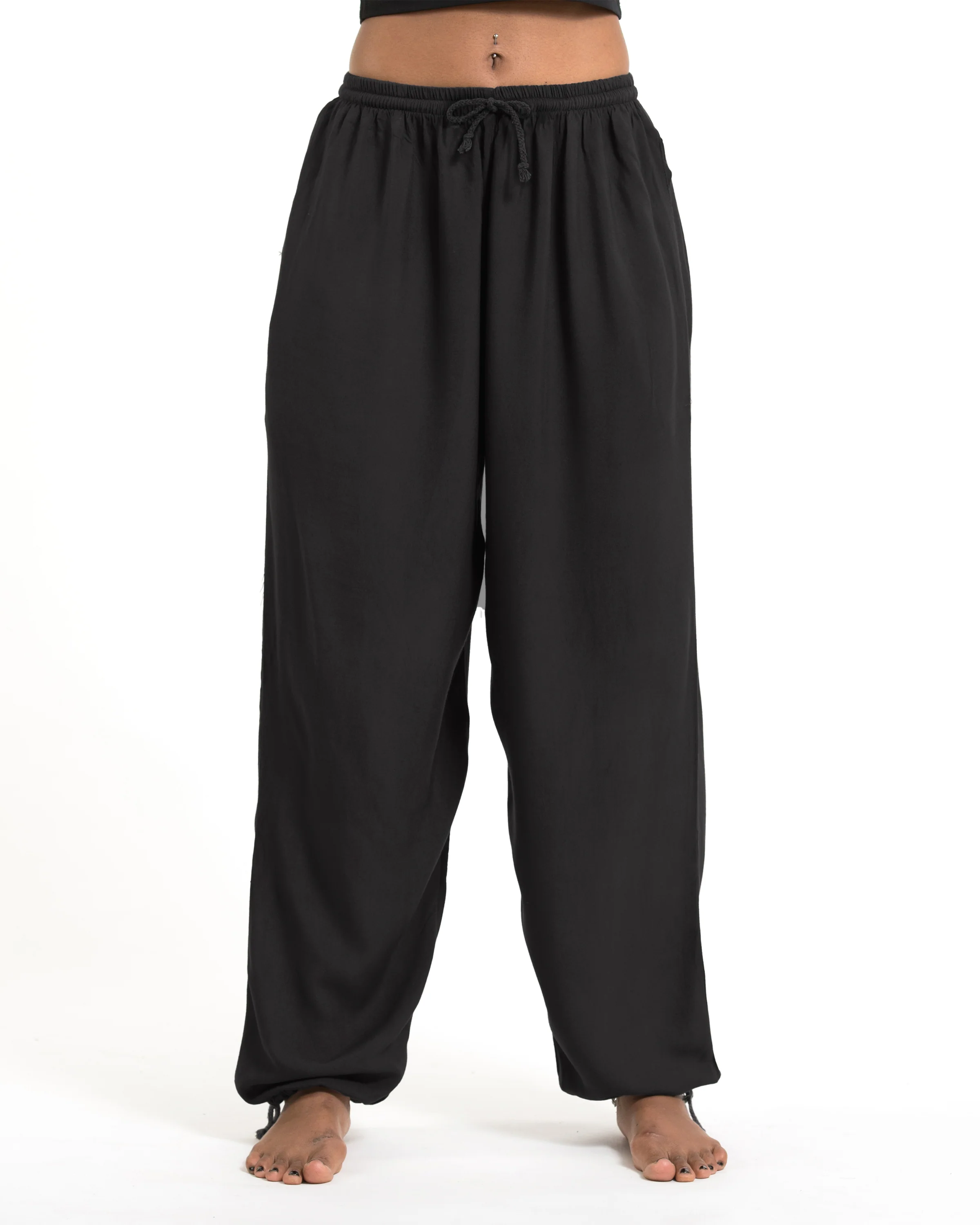 Solid Color Drawstring Women's Yoga Massage Pants in Black - Image 4