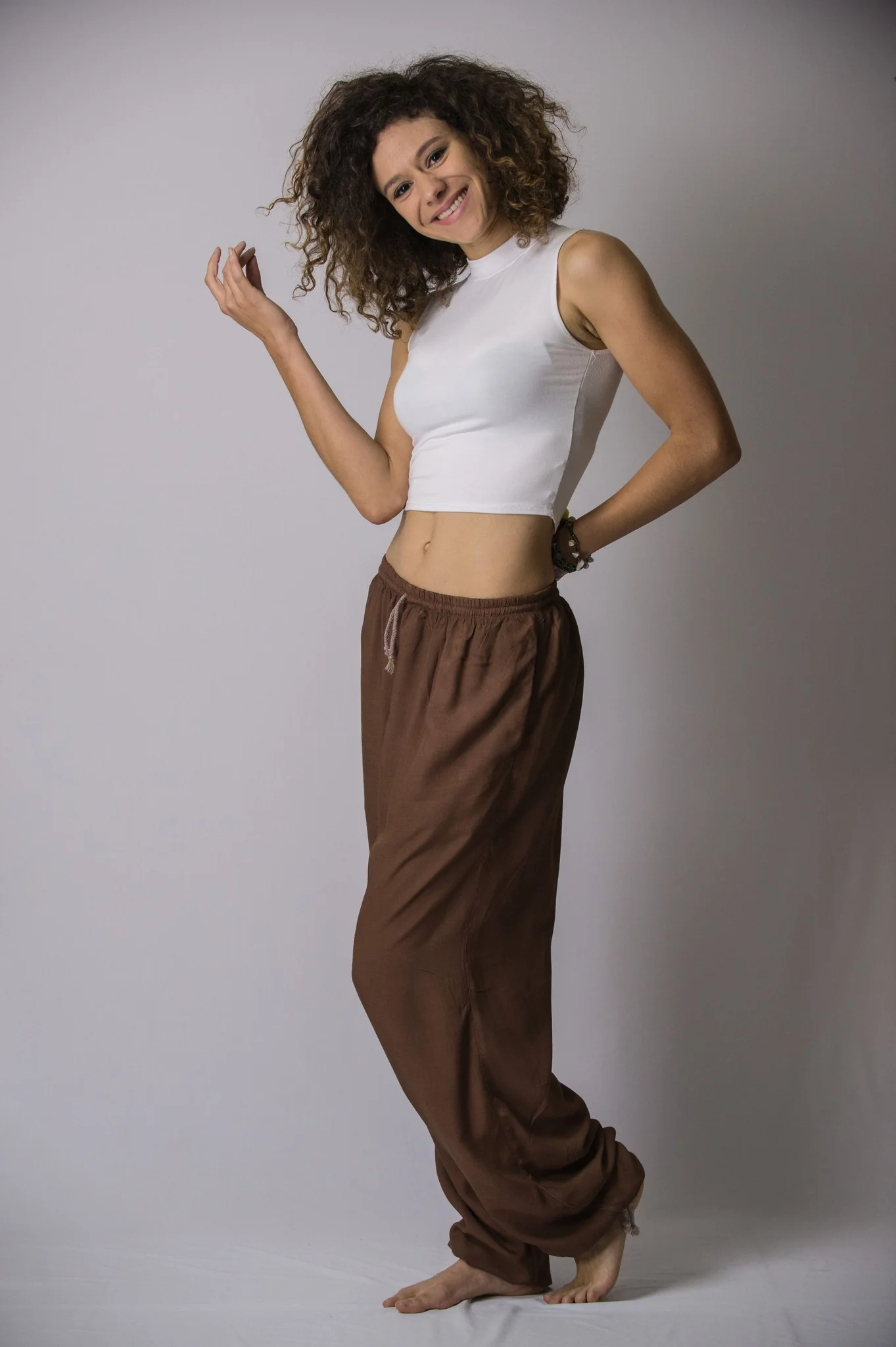 Solid Color Drawstring Women's Yoga Massage Pants in Brown