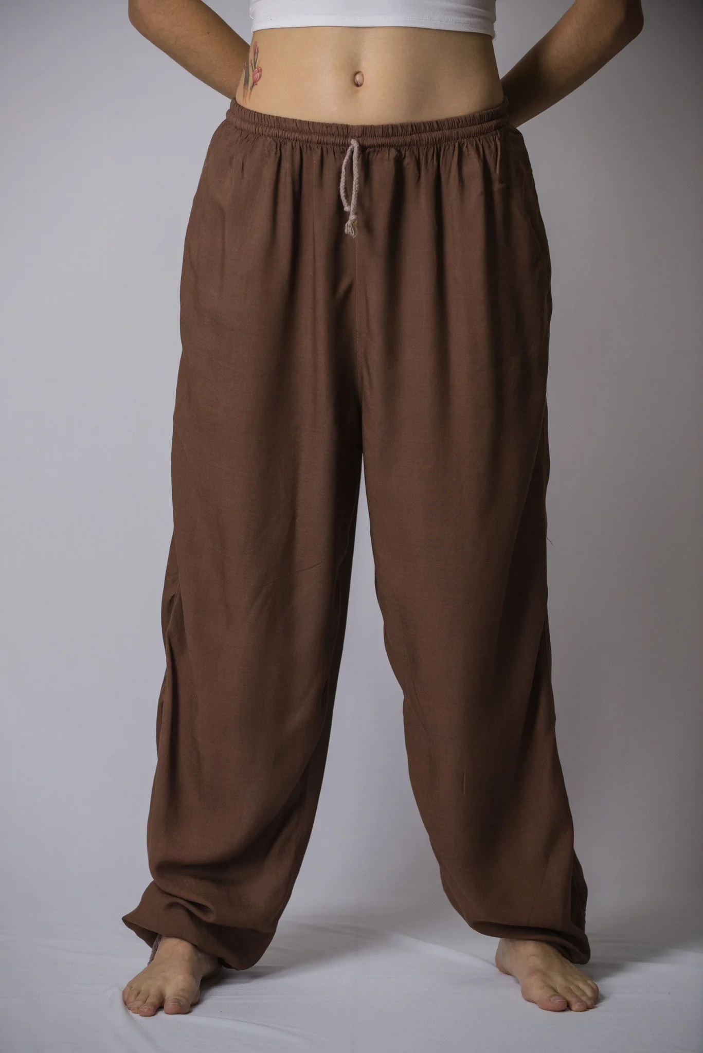 Solid Color Drawstring Women's Yoga Massage Pants in Brown - Image 2
