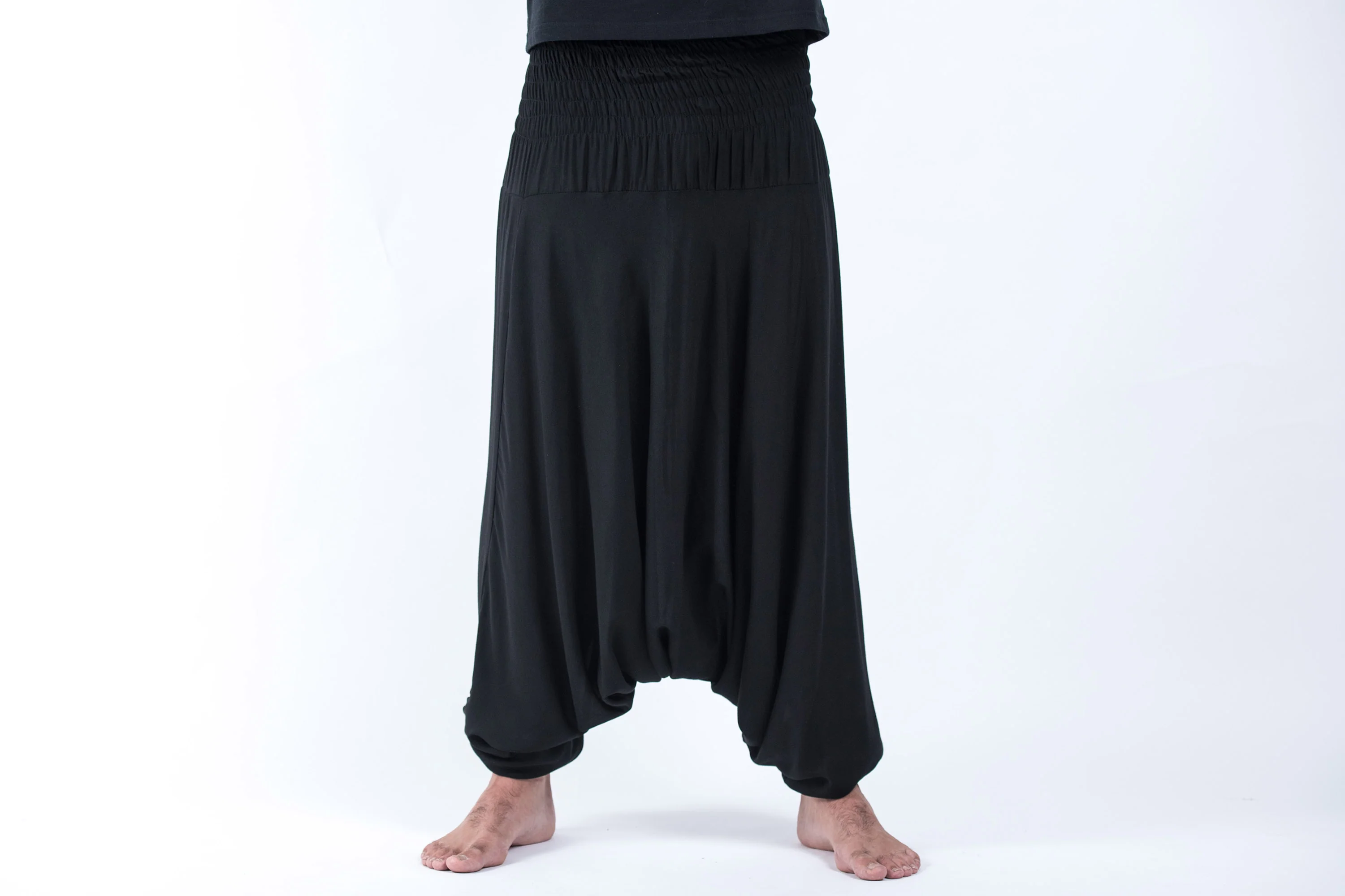 Solid Color Drop Crotch Men's Harem Pants in Black - Image 2