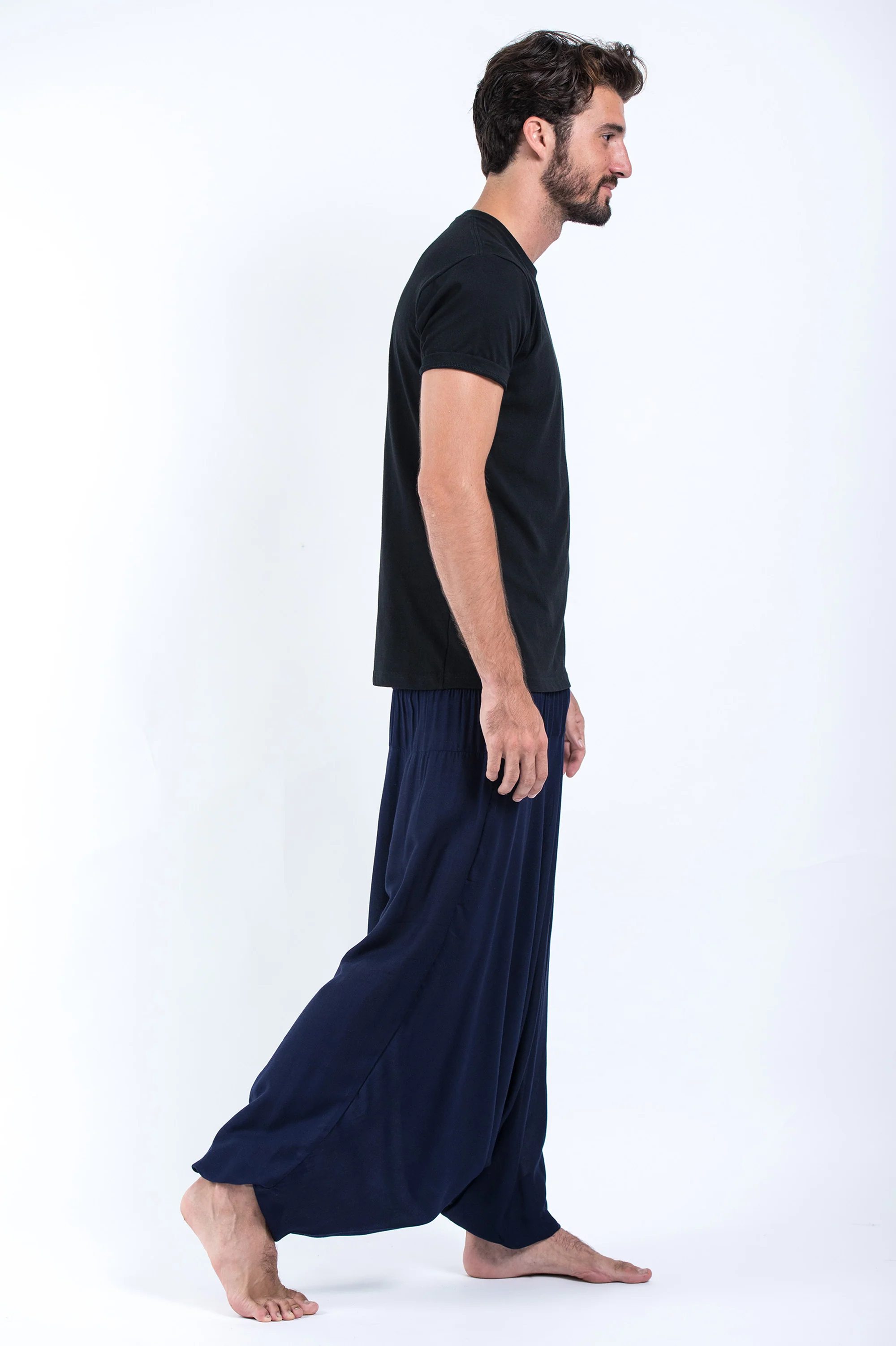 Solid Color Drop Crotch Men's Harem Pants in Blue - Image 3