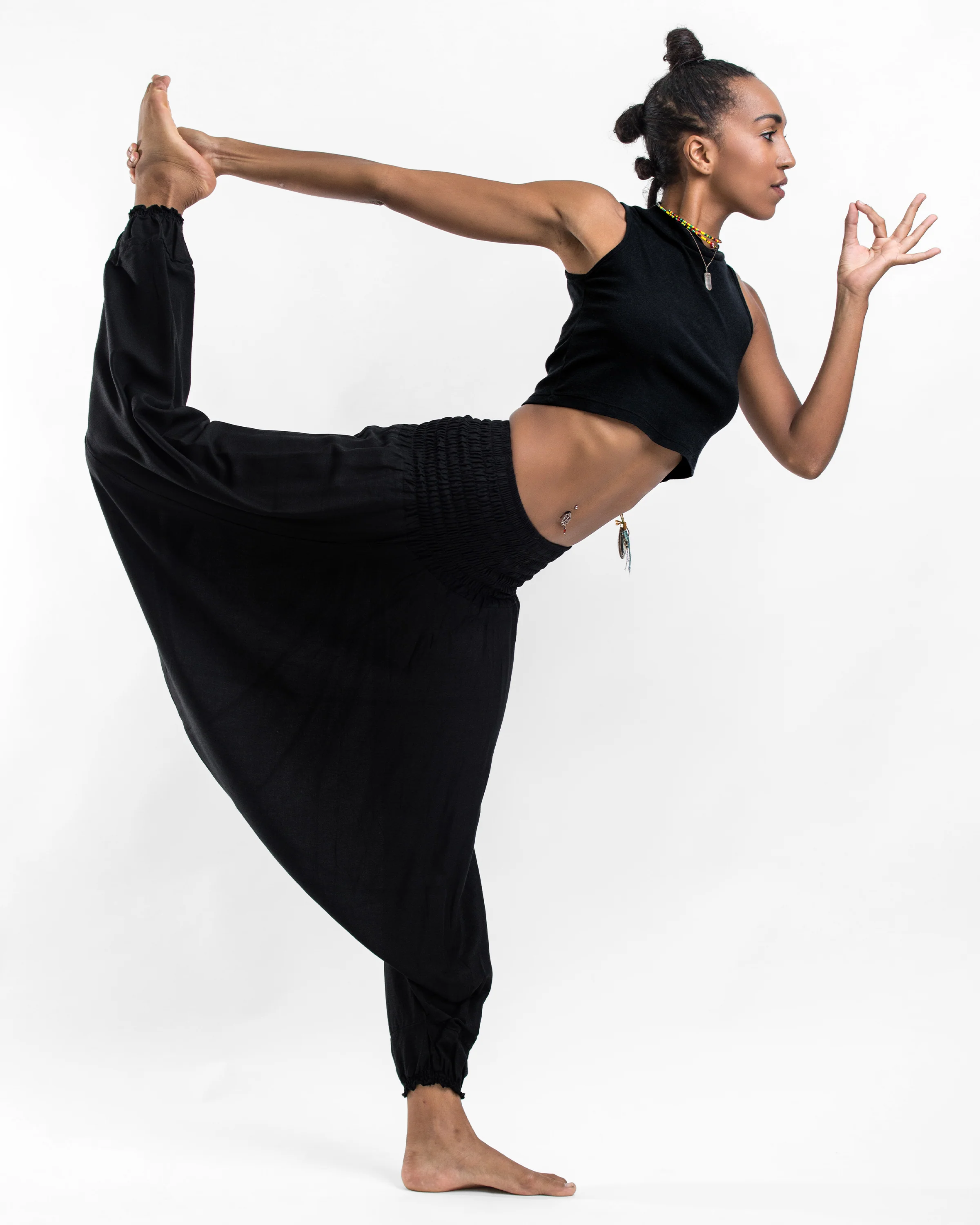 Solid Color 2-in-1 Jumpsuit Harem Pants in Black - Image 2