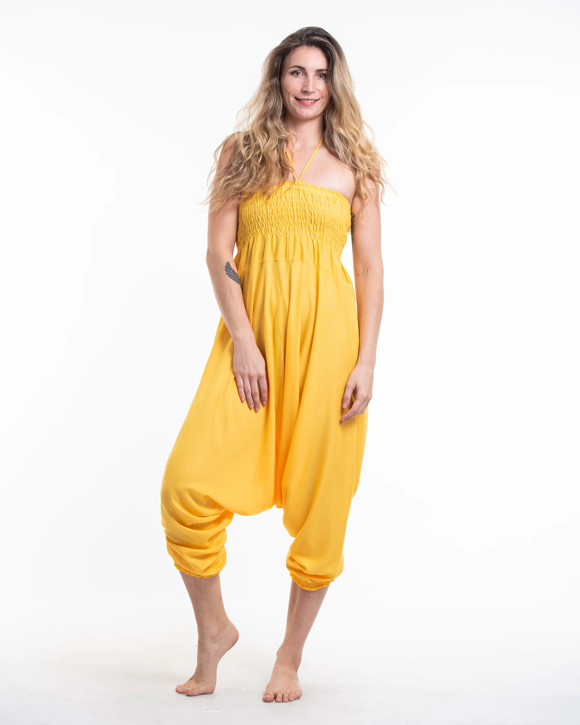 Solid Color 2-in-1 Jumpsuit Harem Pants in Light Yellow - Image 5