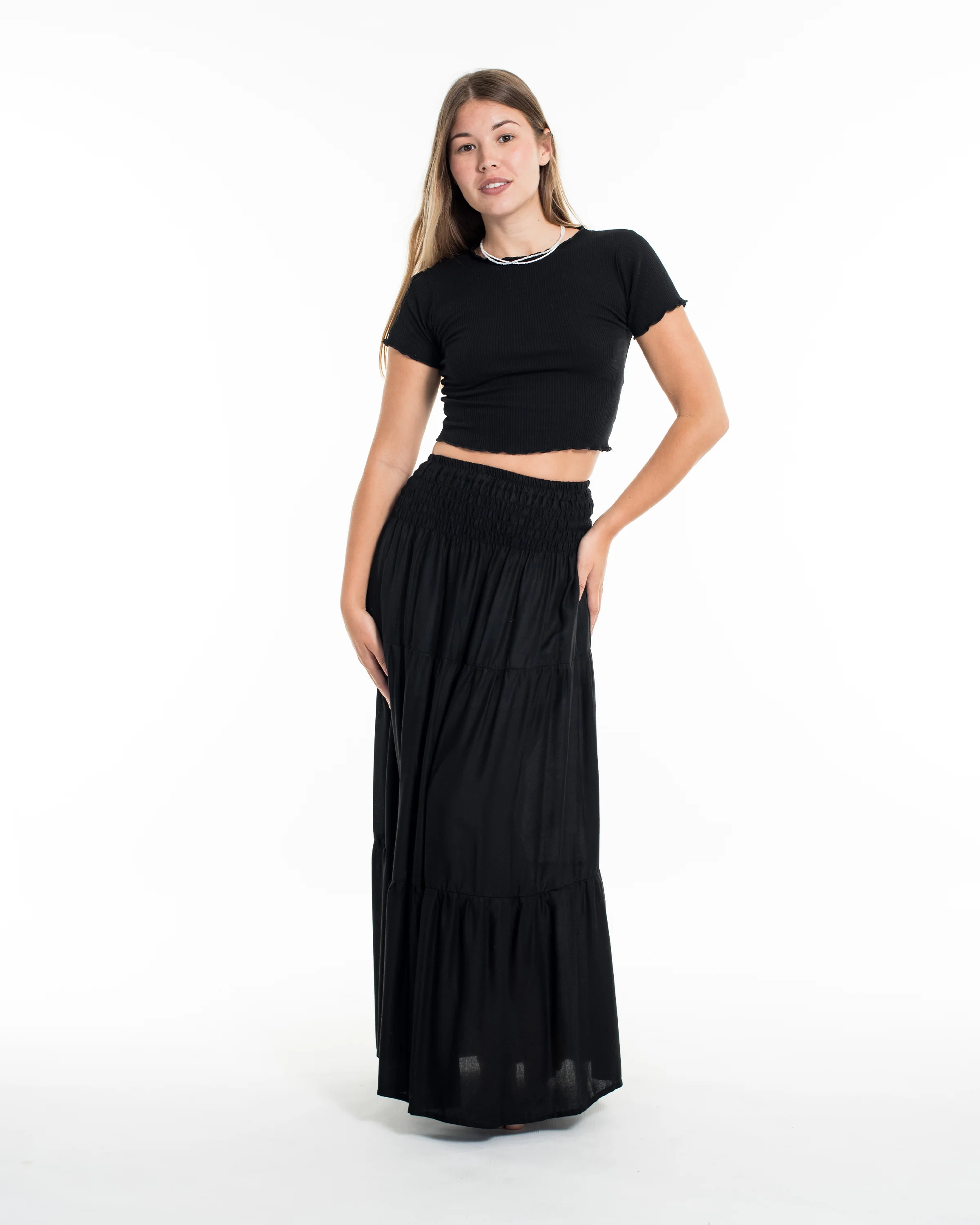 Solid Color Long Skirt in Black - Image 2