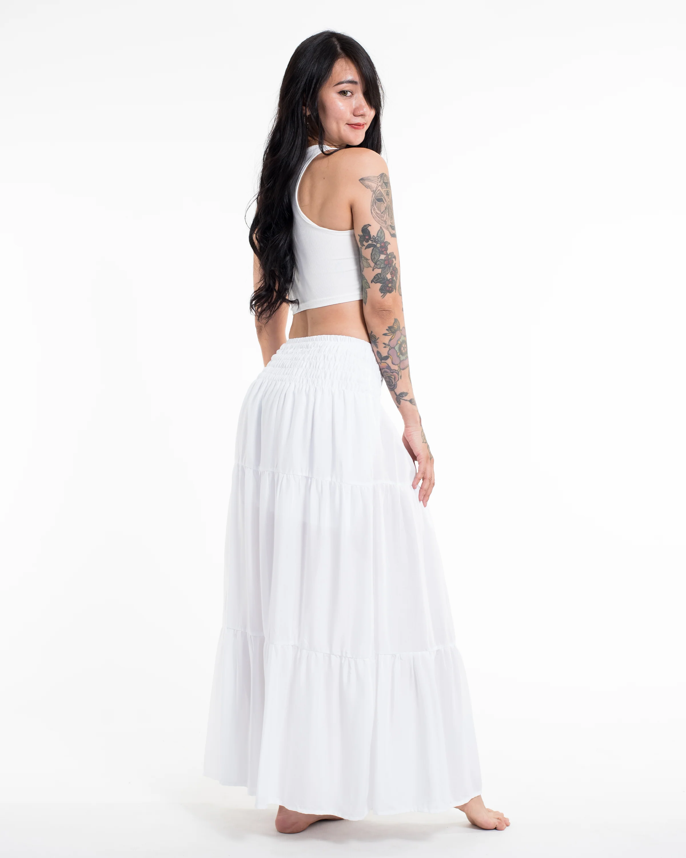 Solid Color Long Skirt in White - Image 2