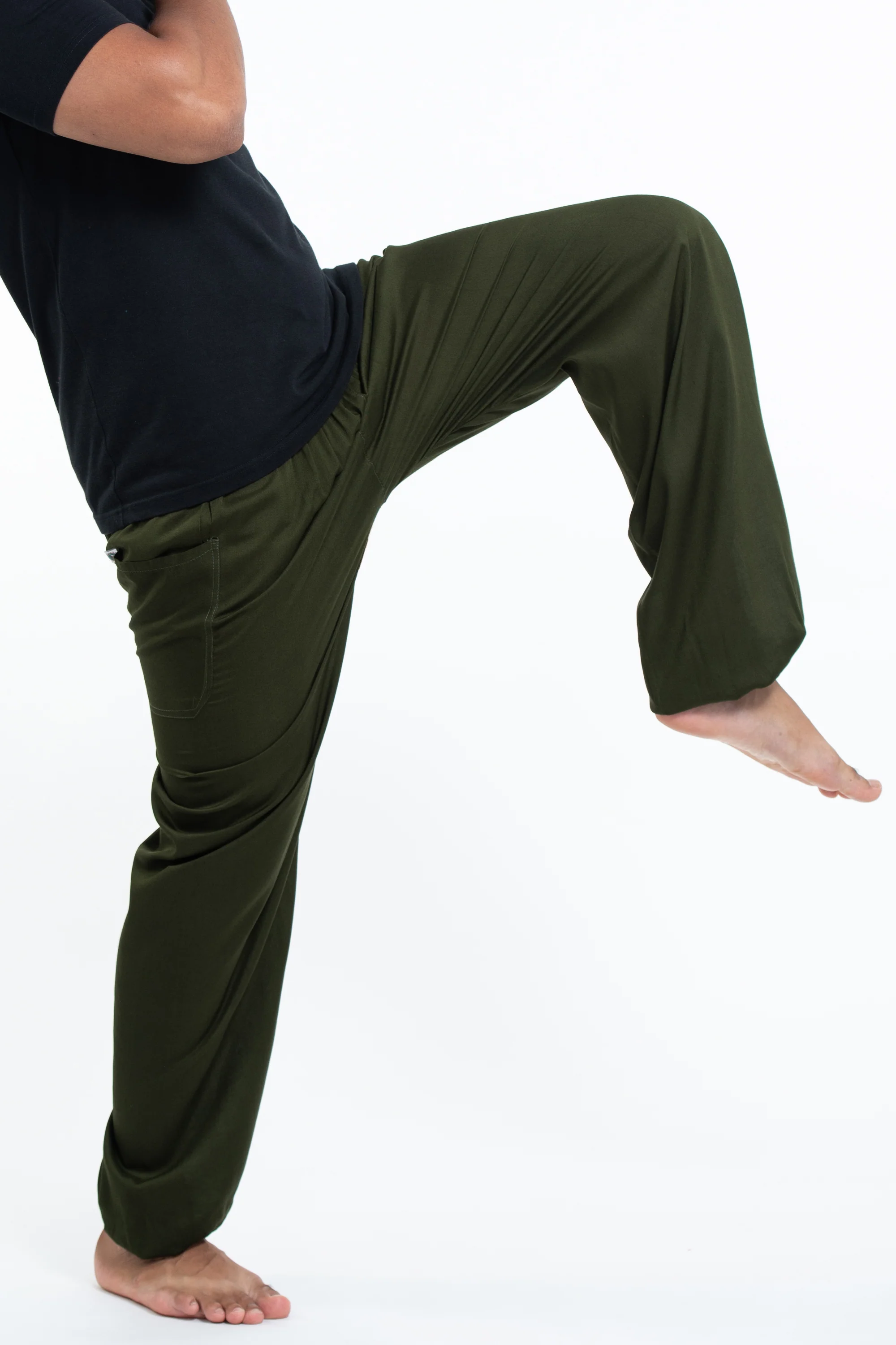 Solid Color Men's Tall Harem Pants in Dark Green - Image 3