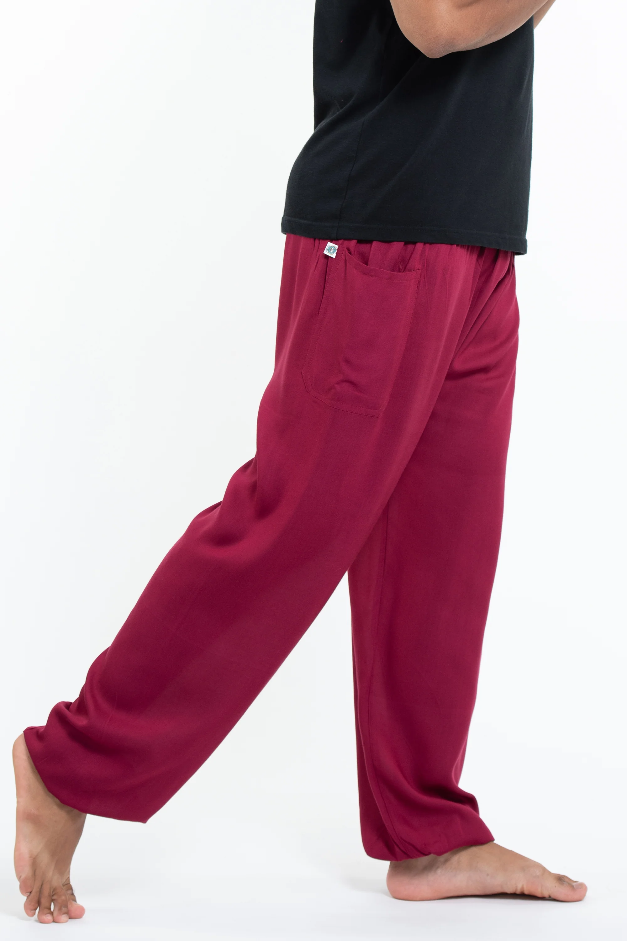 Solid Color Men's Tall Harem Pants in Red - Image 3