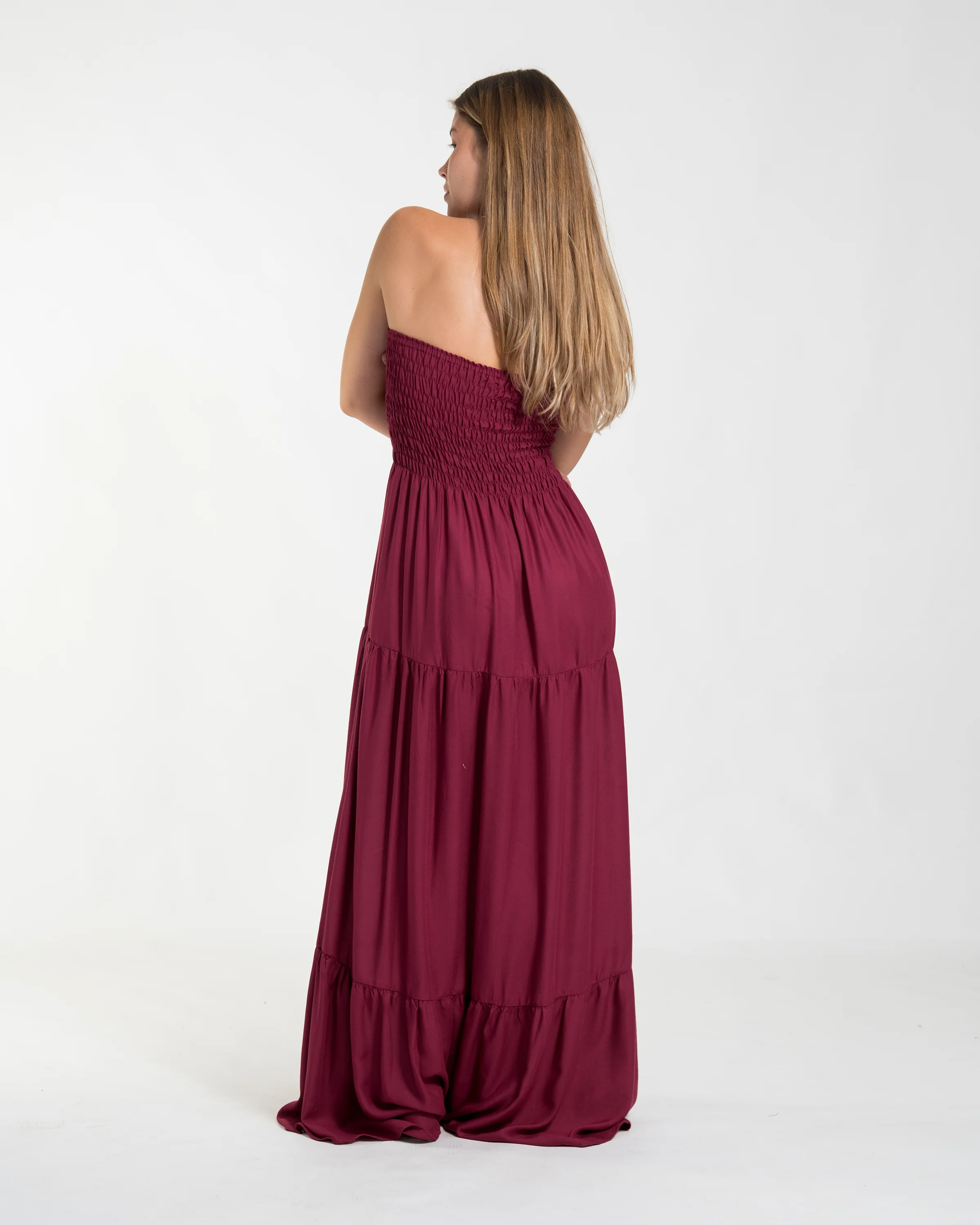 Solid Color Smocked Maxi Dress in Red - Image 4