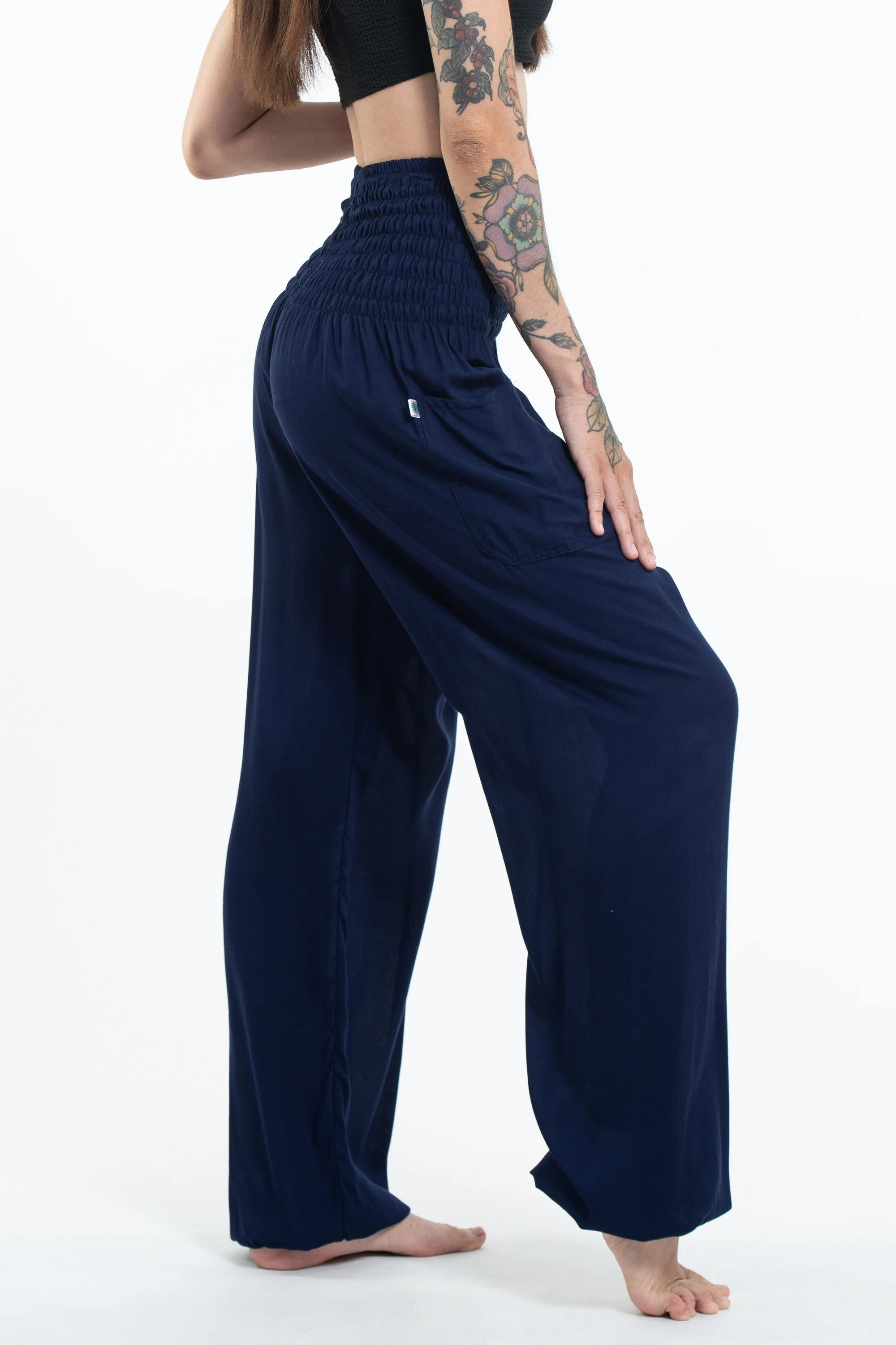Solid Color Women's Tall Harem Pants in Blue - Image 3