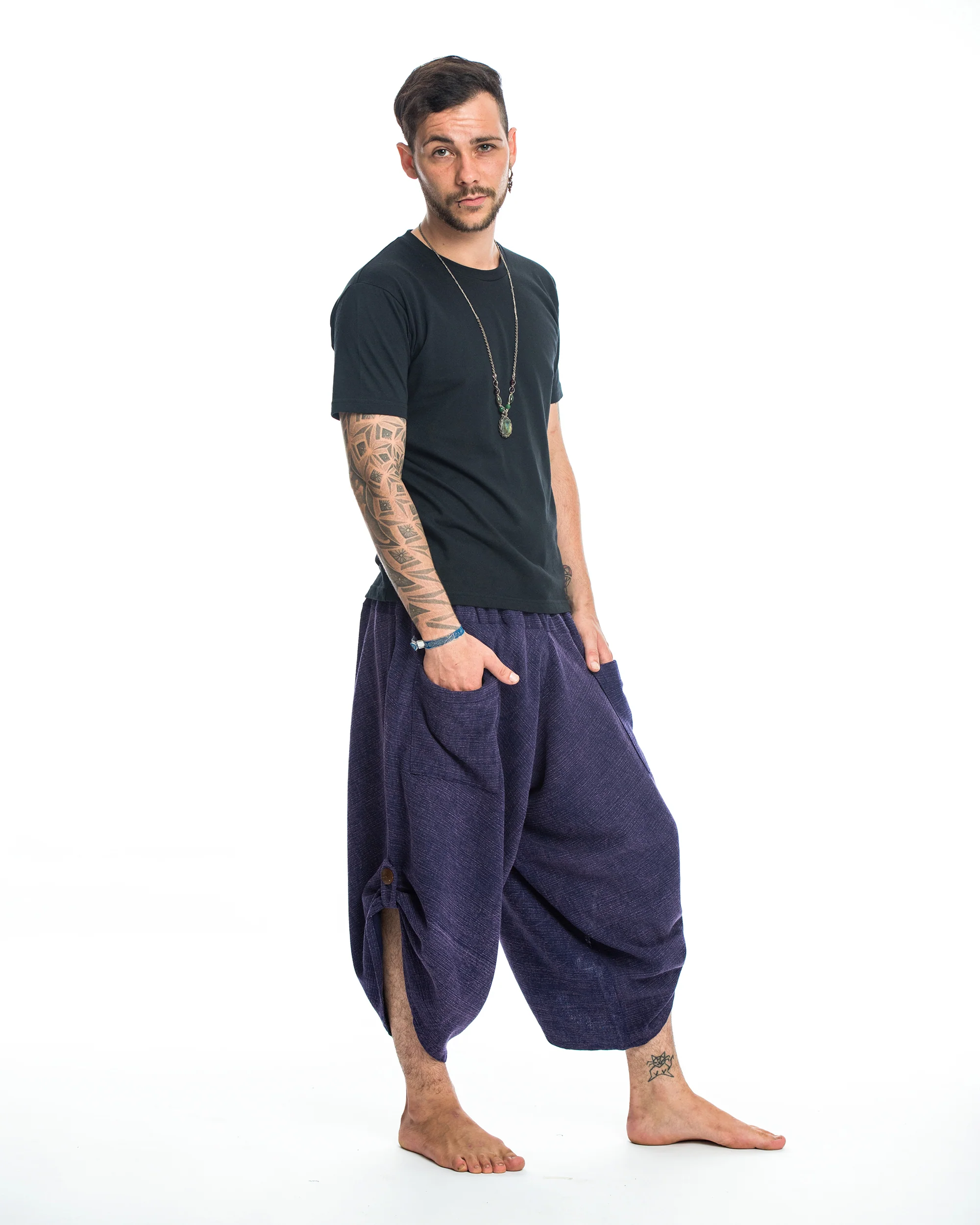 Stone Washed Large Pockets Men's Harem Pants in Blue - Image 3