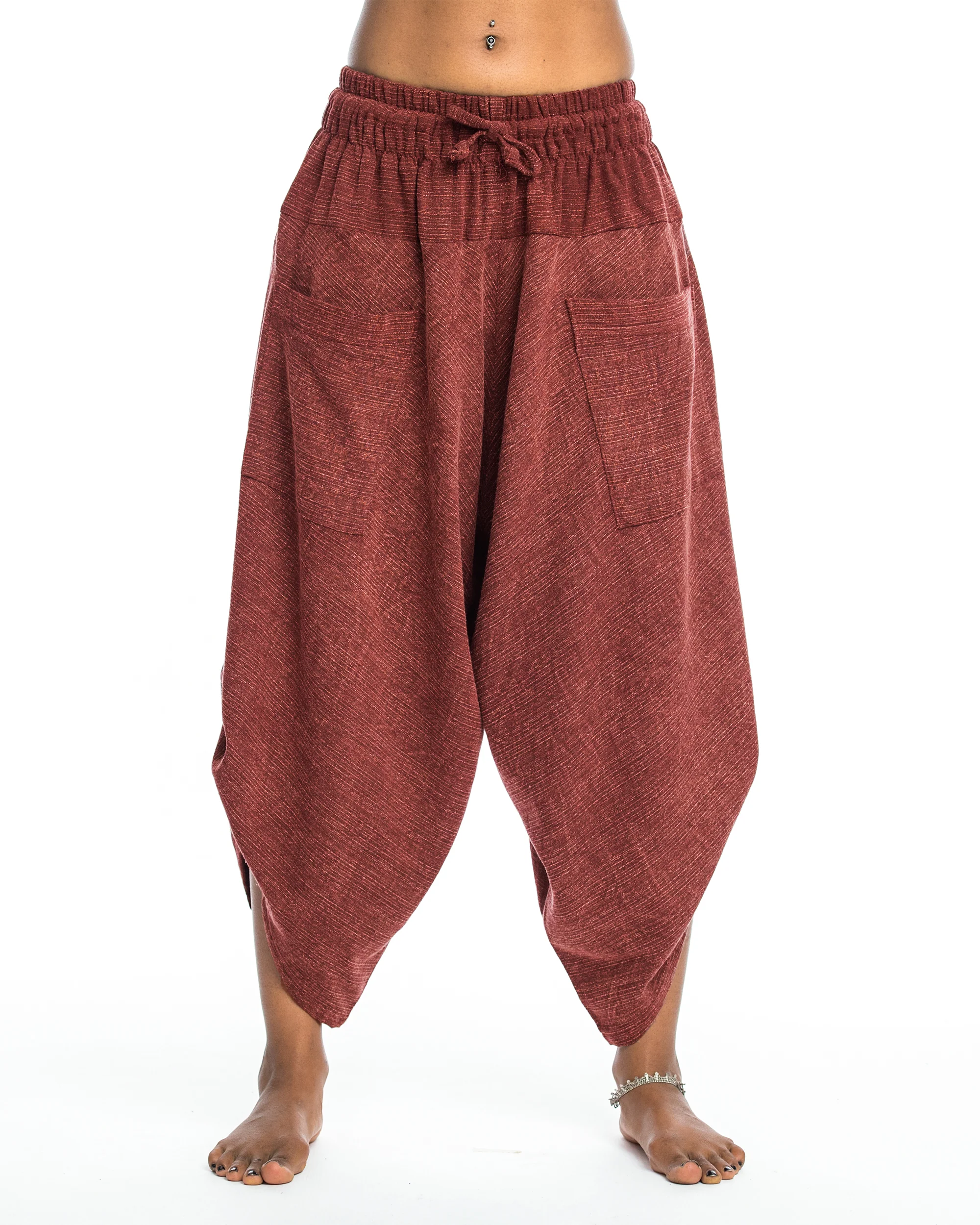 Stone Washed Large Pockets Women's Harem Pants in Brick - Image 2