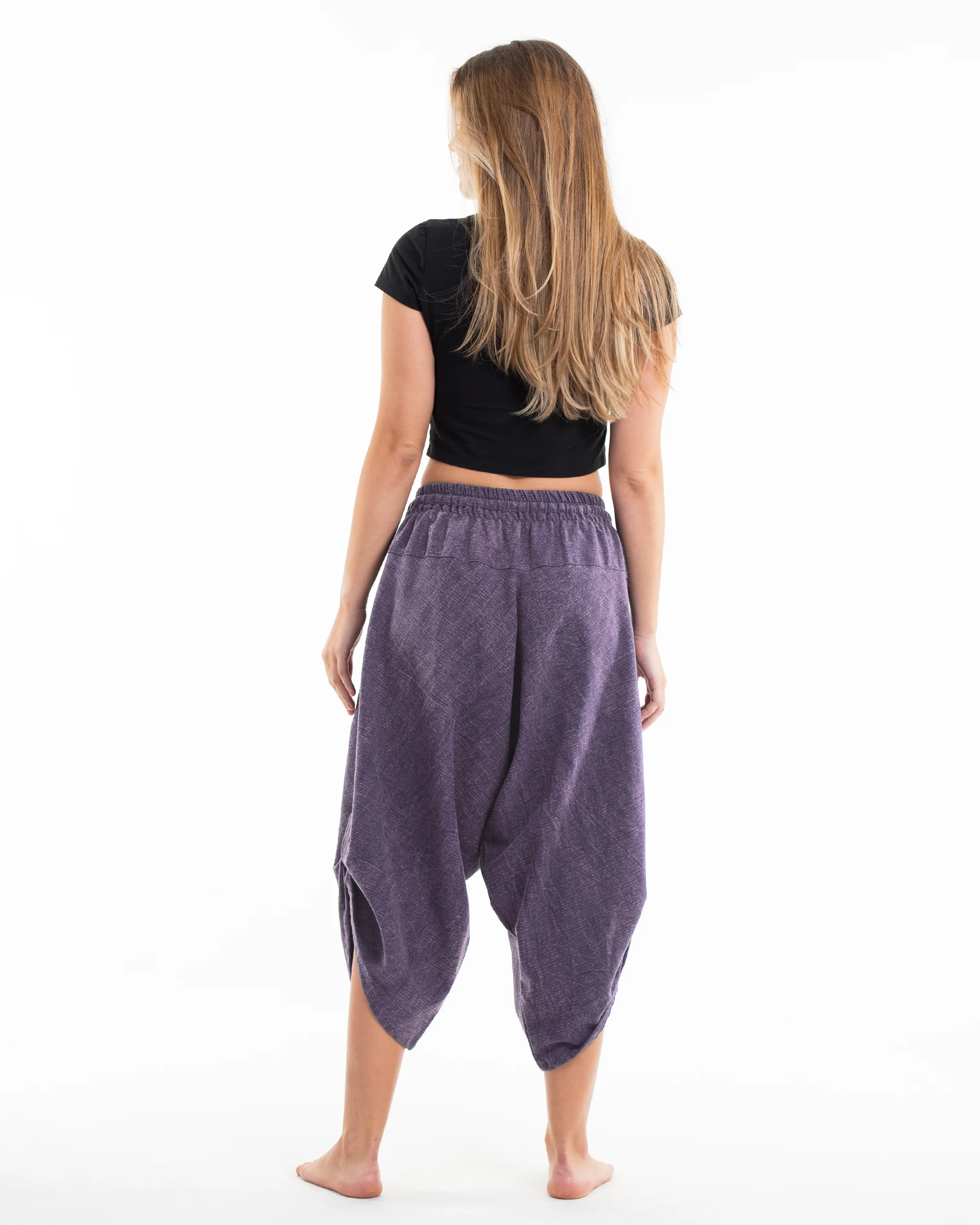 Stone Washed Large Pockets Women's Harem Pants in Purple - Image 3