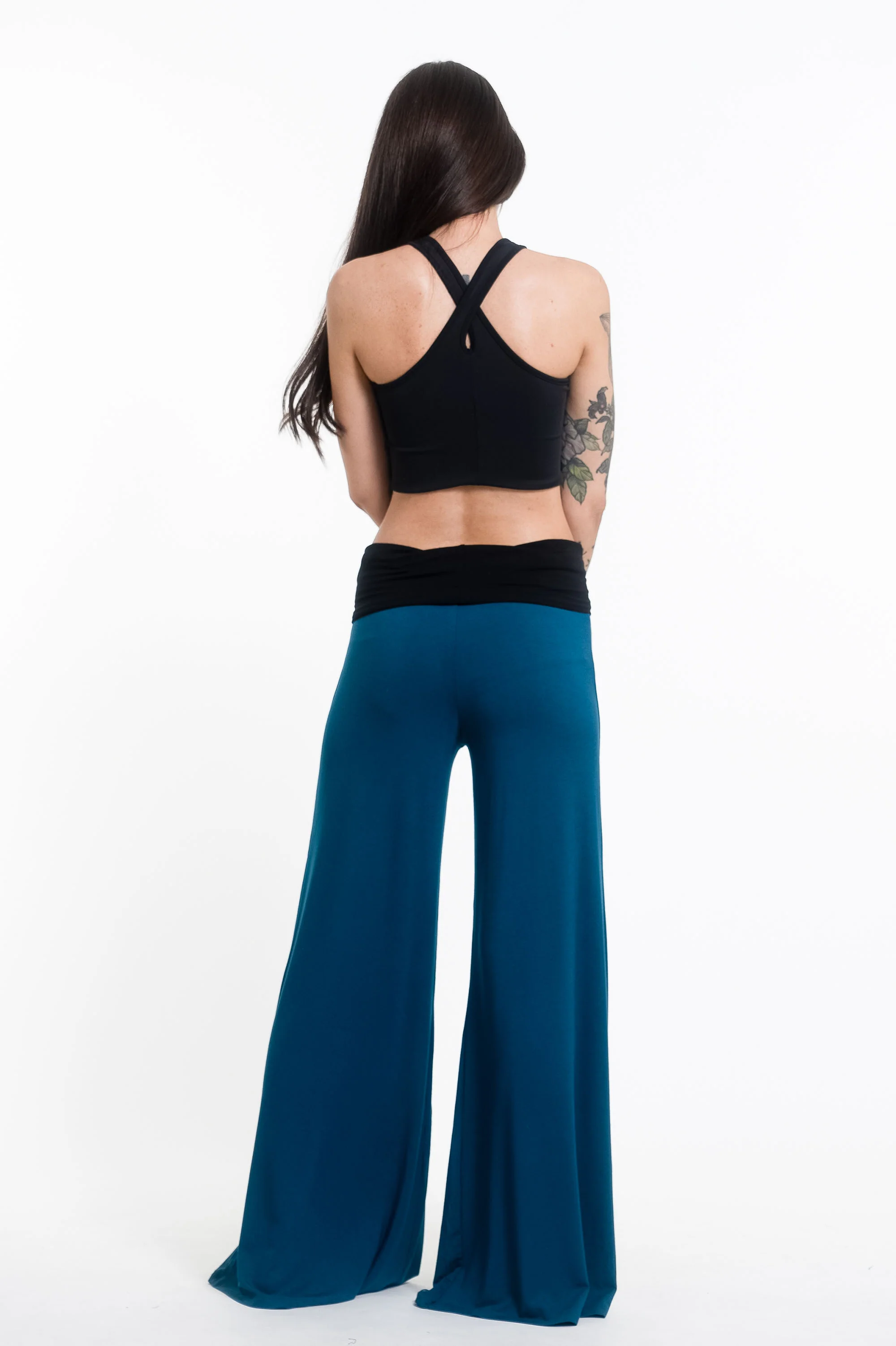 Sun Moon Print Wide Leg Palazzo Harem Pants Cotton Spandex in Turquoise - Image 4