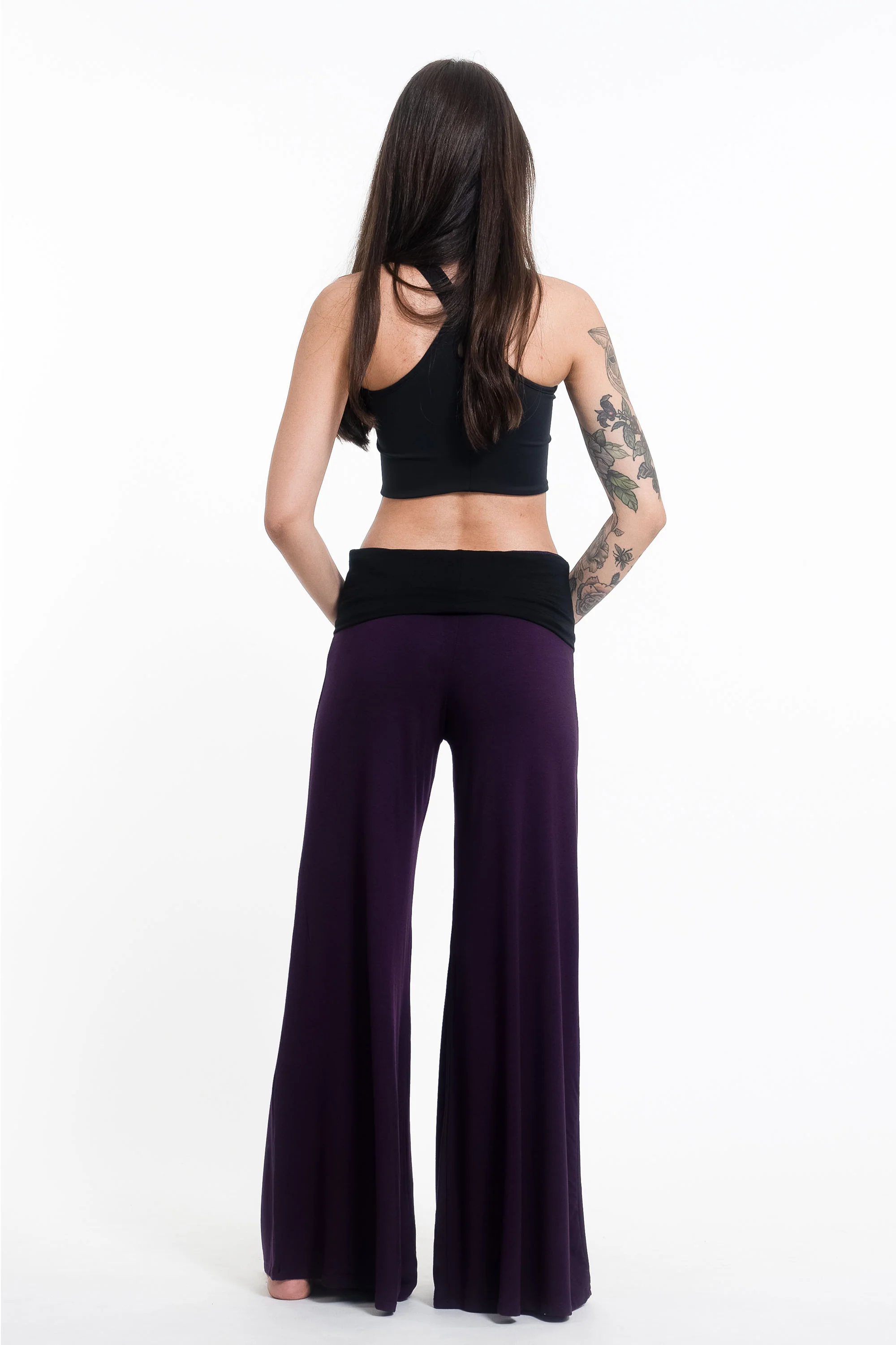 Sun Moon Print Wide Leg Palazzo Harem Pants Cotton Spandex in Purple - Image 4