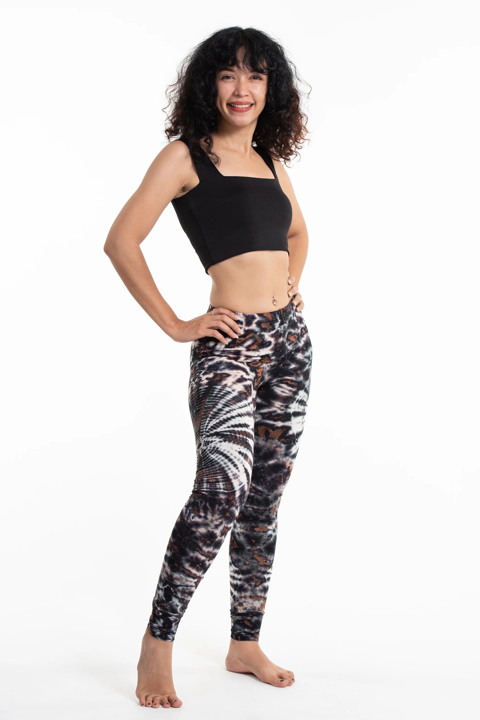 Swirls Tie Dye Cotton Leggings in Dark Brown - Image 4