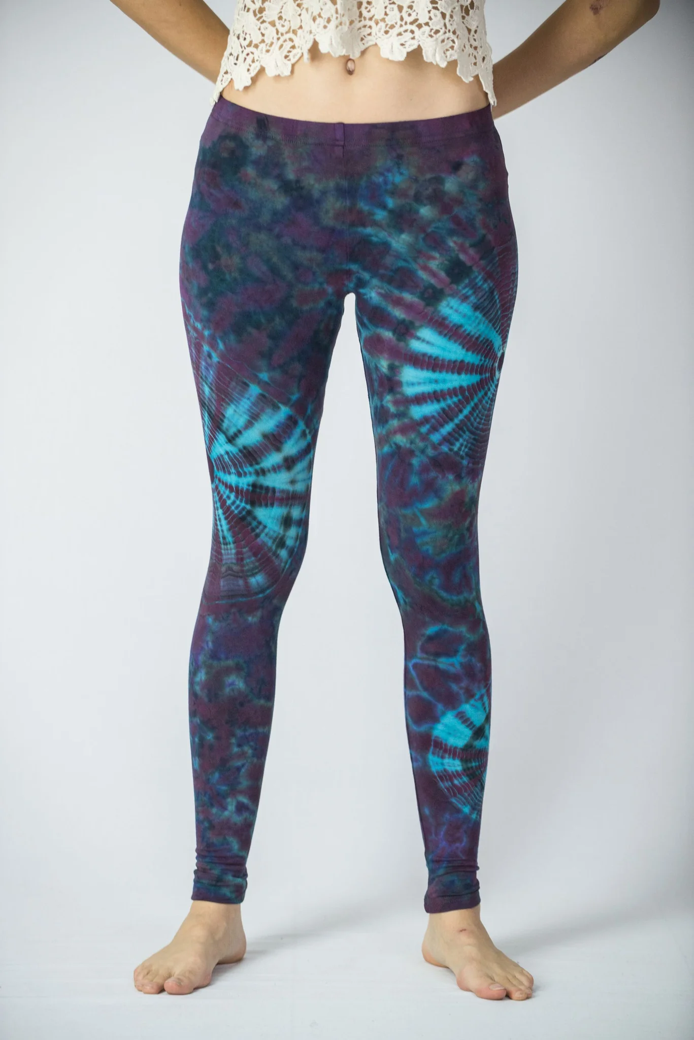 Swirls Tie Dye Cotton Leggings in Indigo - Image 2